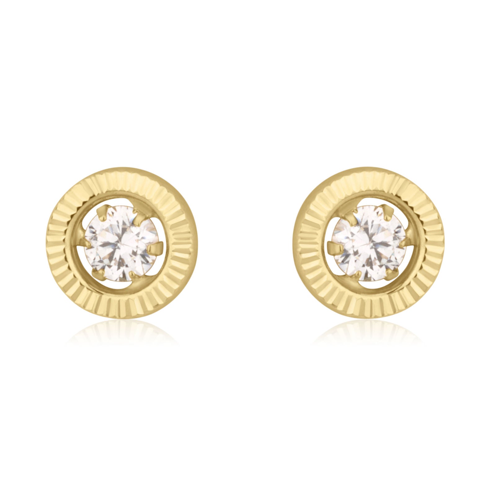 עגילים צמודים מזהב צהוב 14 קראט - עיגול קריסטל עגילים צמודים מזהב צהוב 14 קראט - עיגול קריסטל