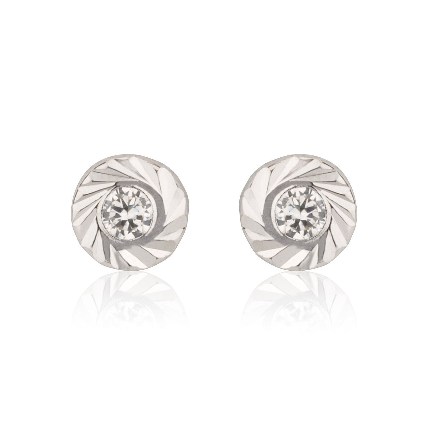 עגילים צמודים מזהב לבן 14 קראט - עיגול קטיה - קטן עגילים צמודים מזהב לבן 14 קראט - עיגול קטיה - קטן