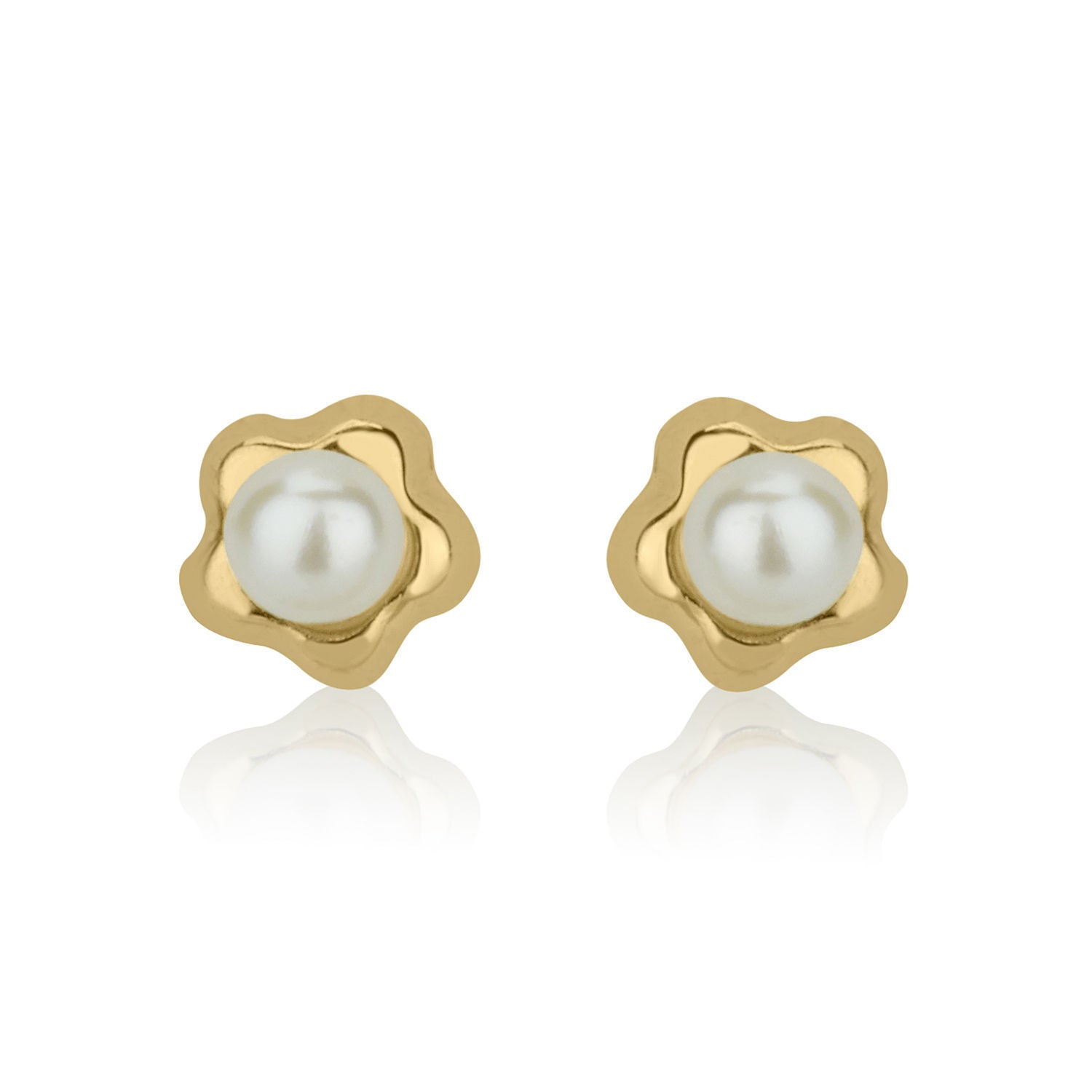 עגילים צמודים מזהב צהוב 14 קראט - פנינה פורחת - קטן עגילים צמודים מזהב צהוב 14 קראט - פנינה פורחת - קטן