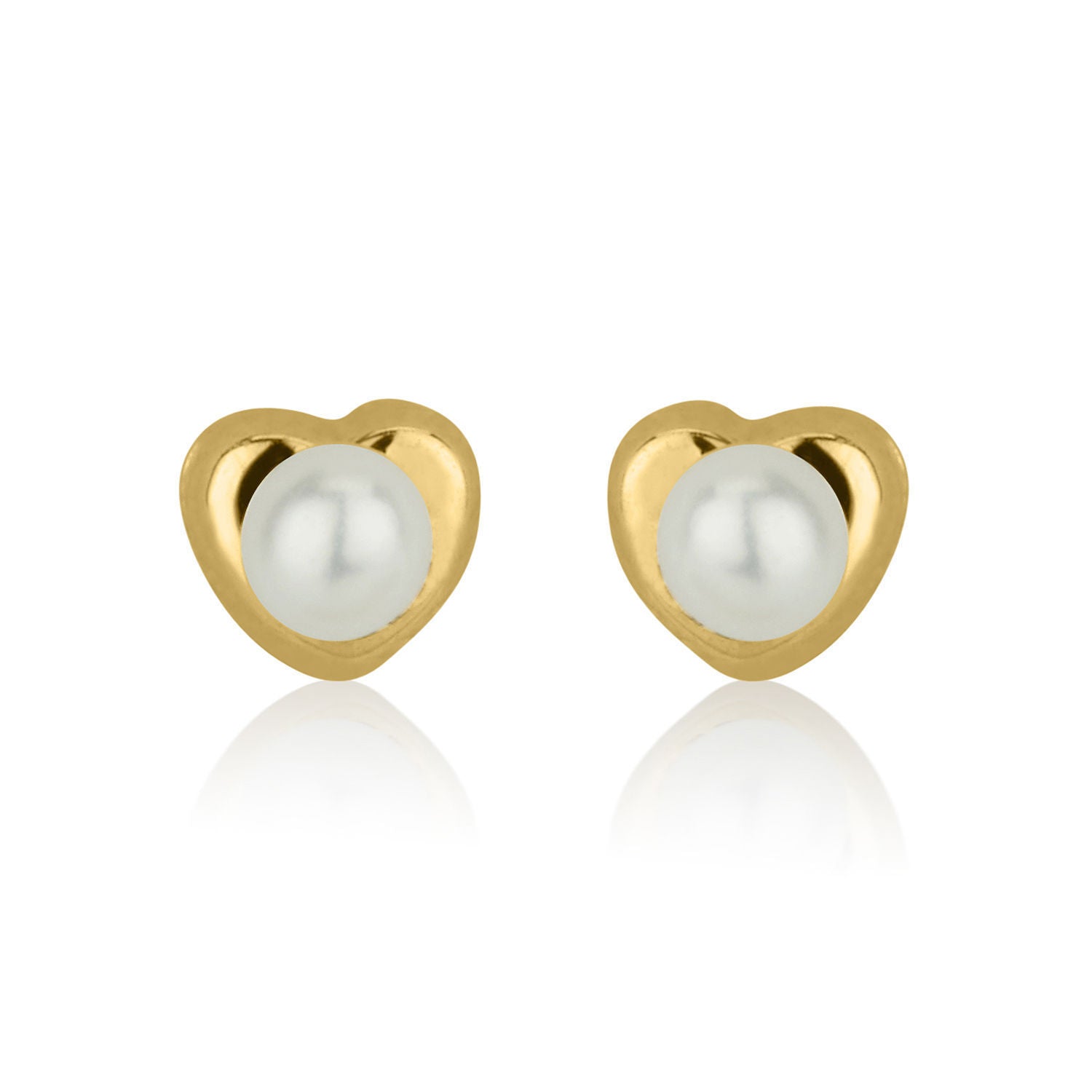 עגילים צמודים מזהב צהוב 14 קראט - פנינה מלבבת - קטן עגילים צמודים מזהב צהוב 14 קראט - פנינה מלבבת - קטן