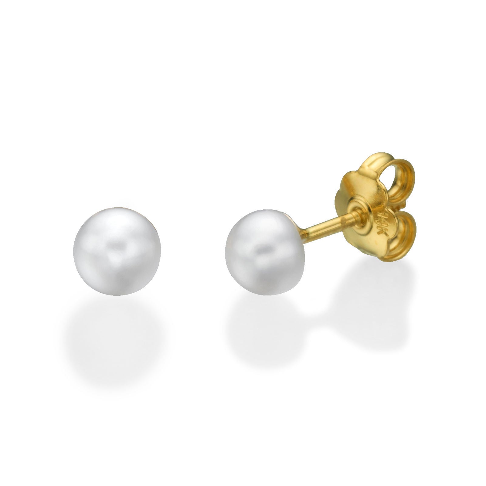 עגילים צמודים מזהב צהוב 14 קראט - פנינה קלאסי עגילים צמודים מזהב צהוב 14 קראט - פנינה קלאסי