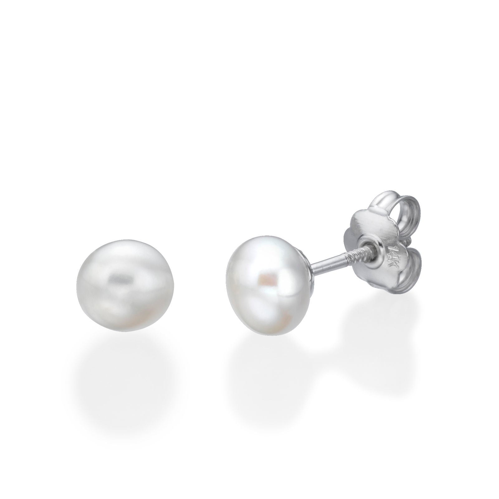 עגילים צמודים מזהב לבן 14 קראט - פנינה קלאסי - גדול עגילים צמודים מזהב לבן 14 קראט - פנינה קלאסי - גדול