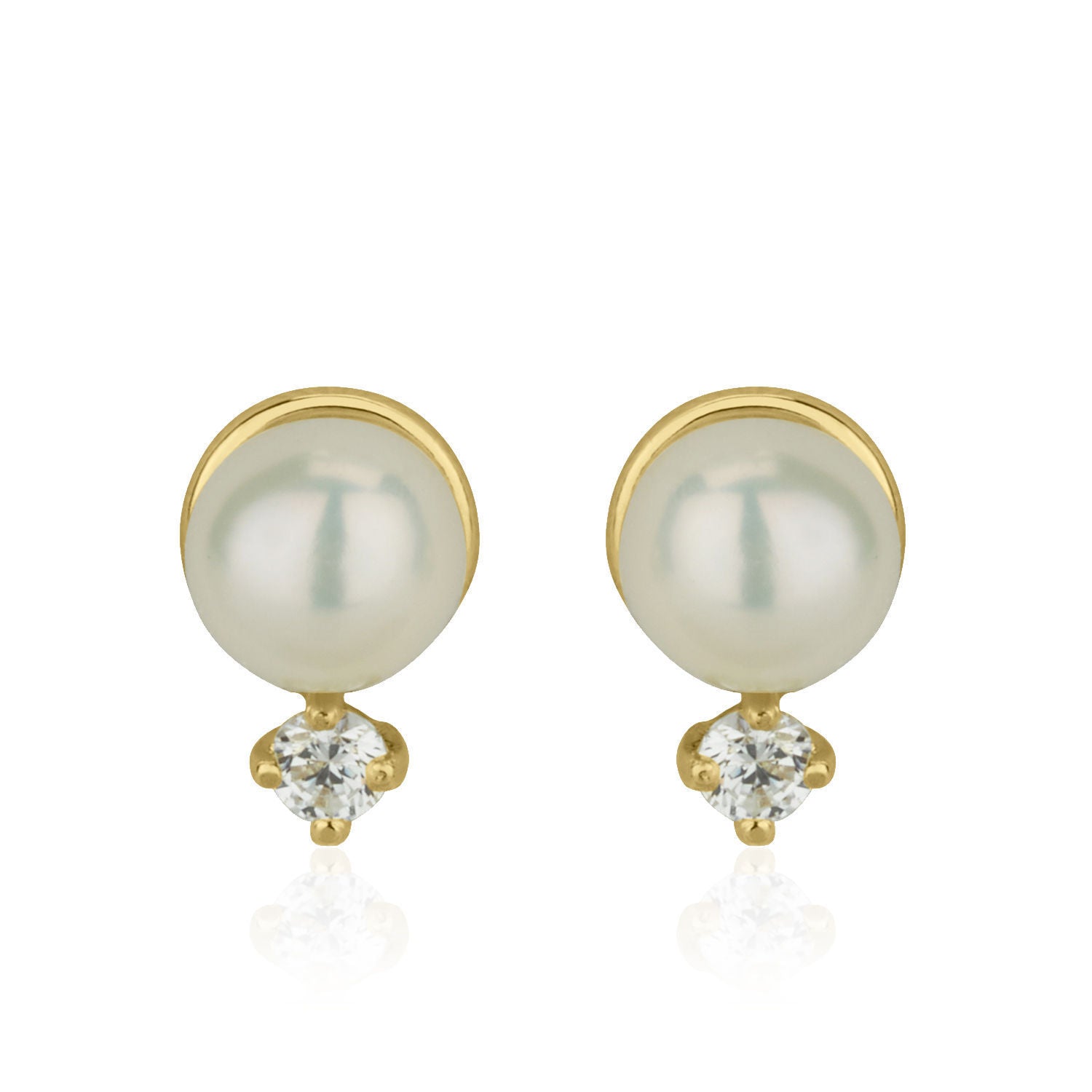 עגילים צמודים מזהב צהוב 14 קראט - פנינה חיבוק וקריצה עגילים צמודים מזהב צהוב 14 קראט - פנינה חיבוק וקריצה