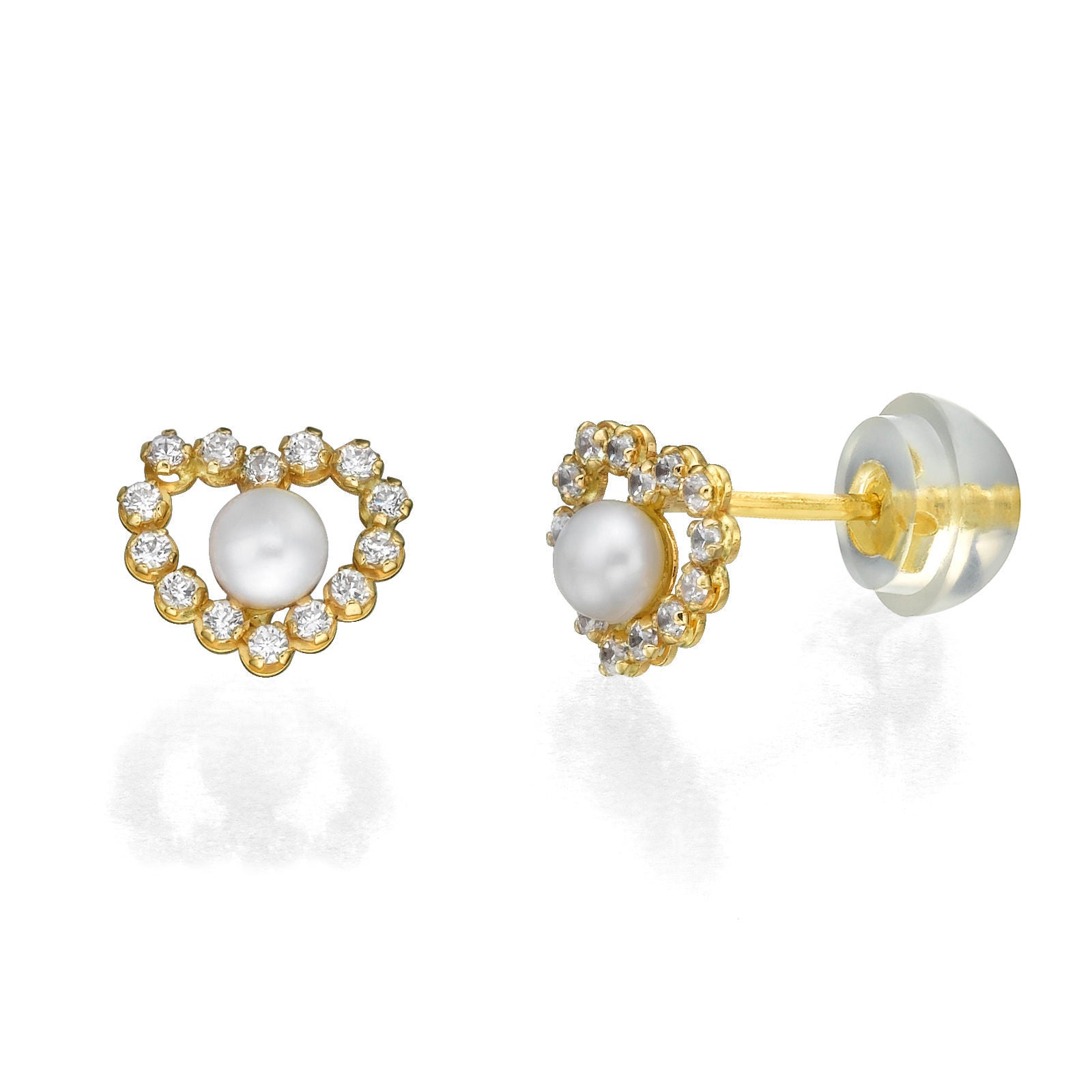 עגילים צמודים מזהב צהוב 14 קראט - פנינה מרלין עגילים צמודים מזהב צהוב 14 קראט - פנינה מרלין