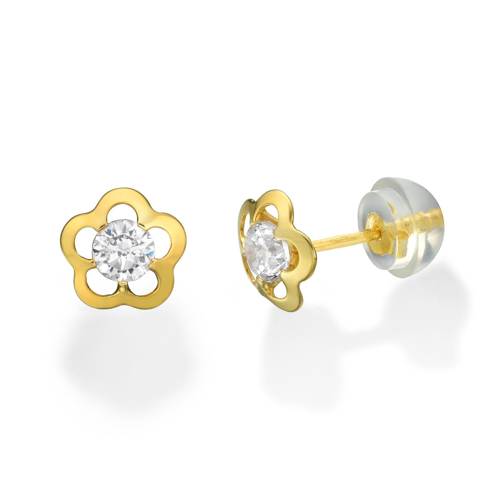 עגילים צמודים מזהב צהוב 14 קראט - פרח יסמין גדול עגילים צמודים מזהב צהוב 14 קראט - פרח יסמין גדול