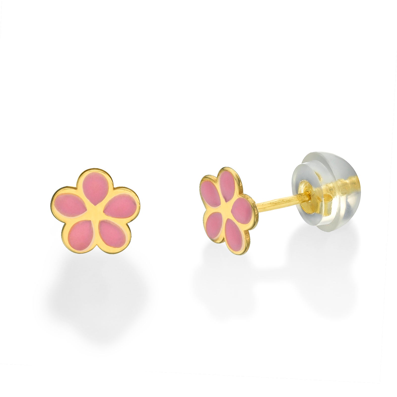 עגילים צמודים מזהב צהוב 14 קראט - פרח ורדית עגילים צמודים מזהב צהוב 14 קראט - פרח ורדית