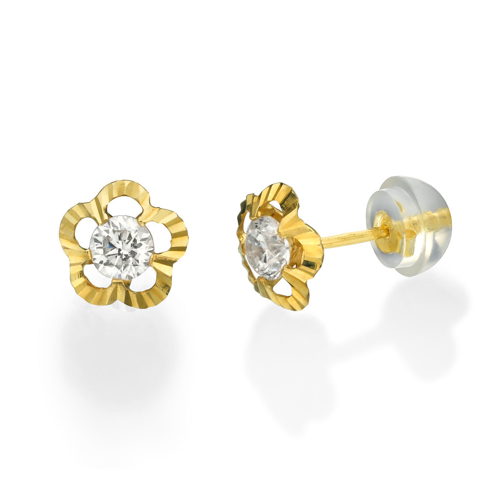 עגילים צמודים מזהב צהוב 14 קראט - פרח ויקטוריה עגילים צמודים מזהב צהוב 14 קראט - פרח ויקטוריה