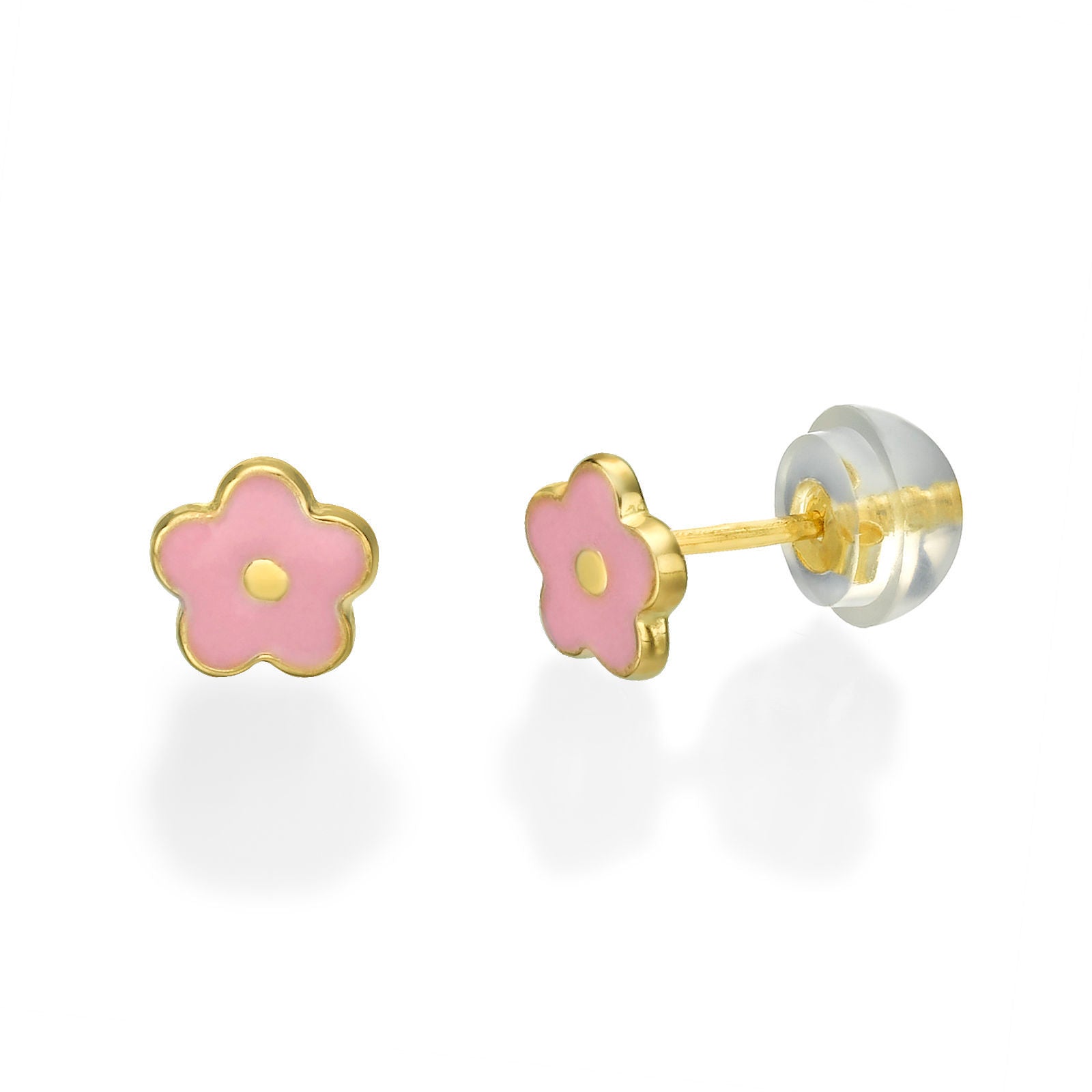 עגילים צמודים מזהב צהוב 14 קראט - פרח לוטם עגילים צמודים מזהב צהוב 14 קראט - פרח לוטם