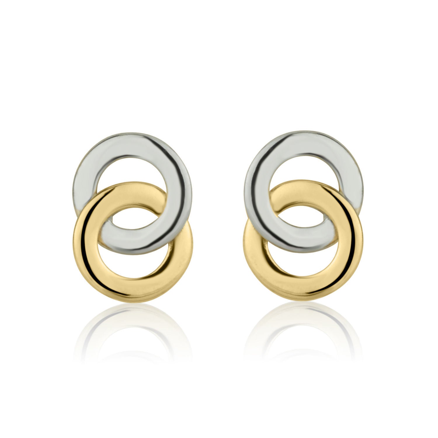 עגילים צמודים מזהב צהוב ולבן 14 קראט - עיגולים משולבים עגילים צמודים מזהב צהוב ולבן 14 קראט - עיגולים משולבים