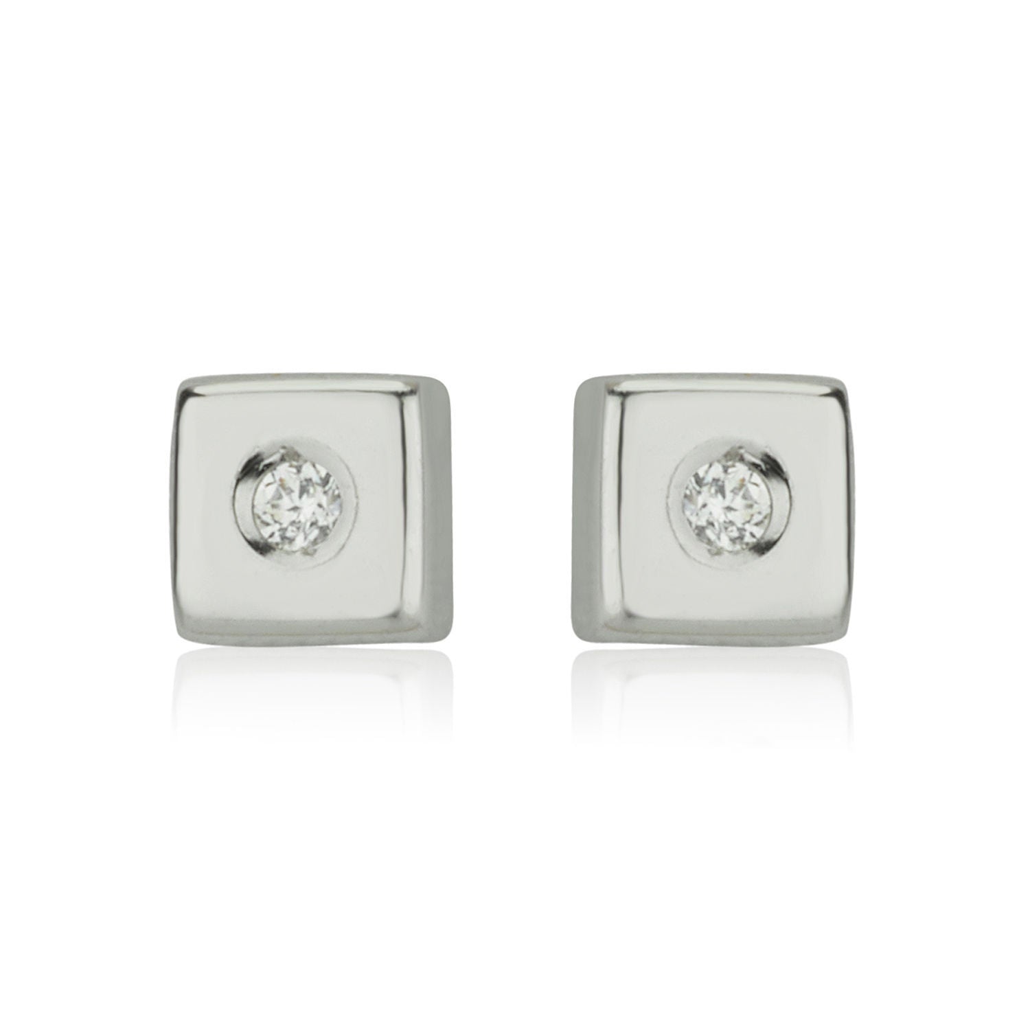 עגילים צמודים מזהב לבן 14 קראט - ריבוע מנצנץ עגילים צמודים מזהב לבן 14 קראט - ריבוע מנצנץ