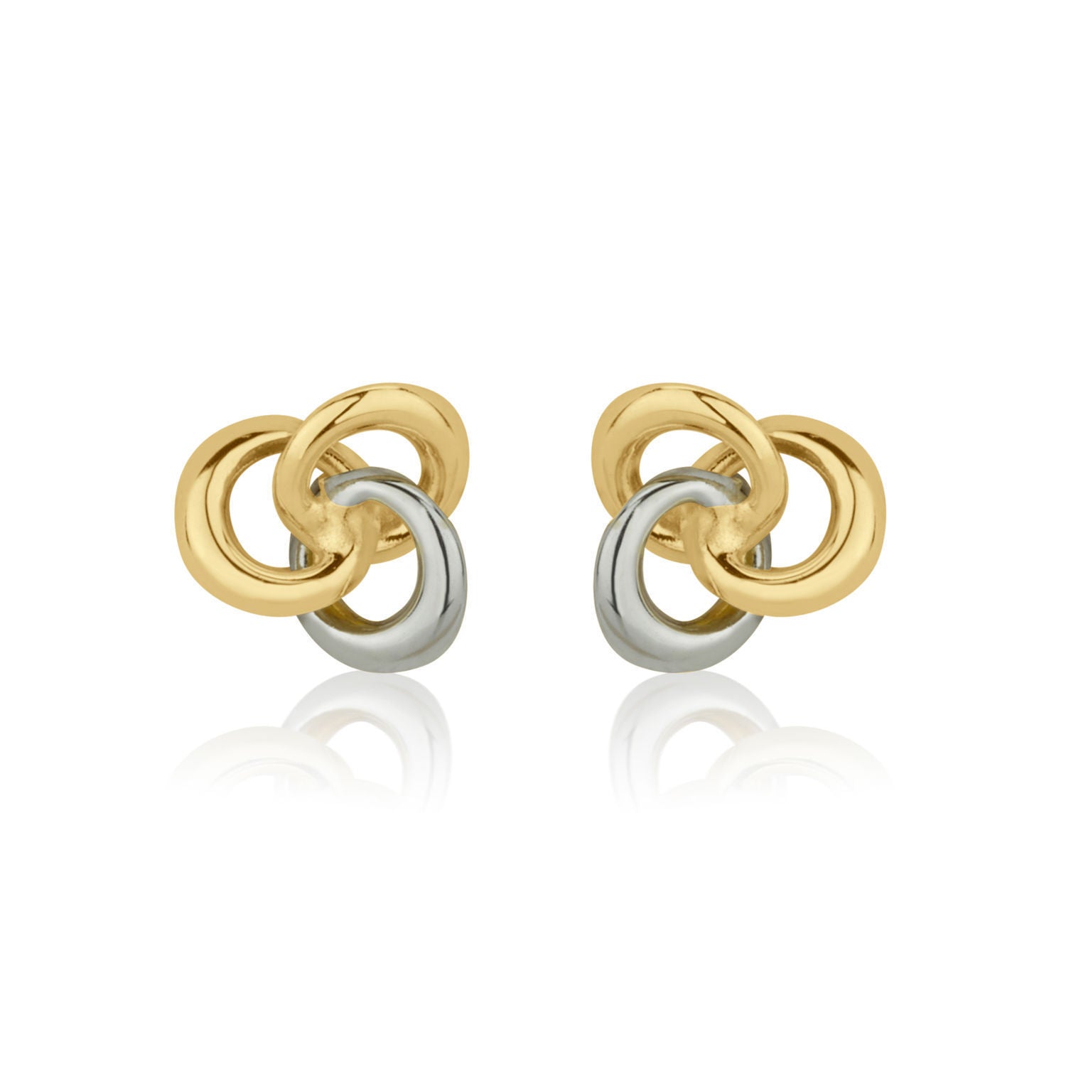 עגילים צמודים מזהב צהוב ולבן 14 קראט - עיגולים משיקים עגילים צמודים מזהב צהוב ולבן 14 קראט - עיגולים משיקים