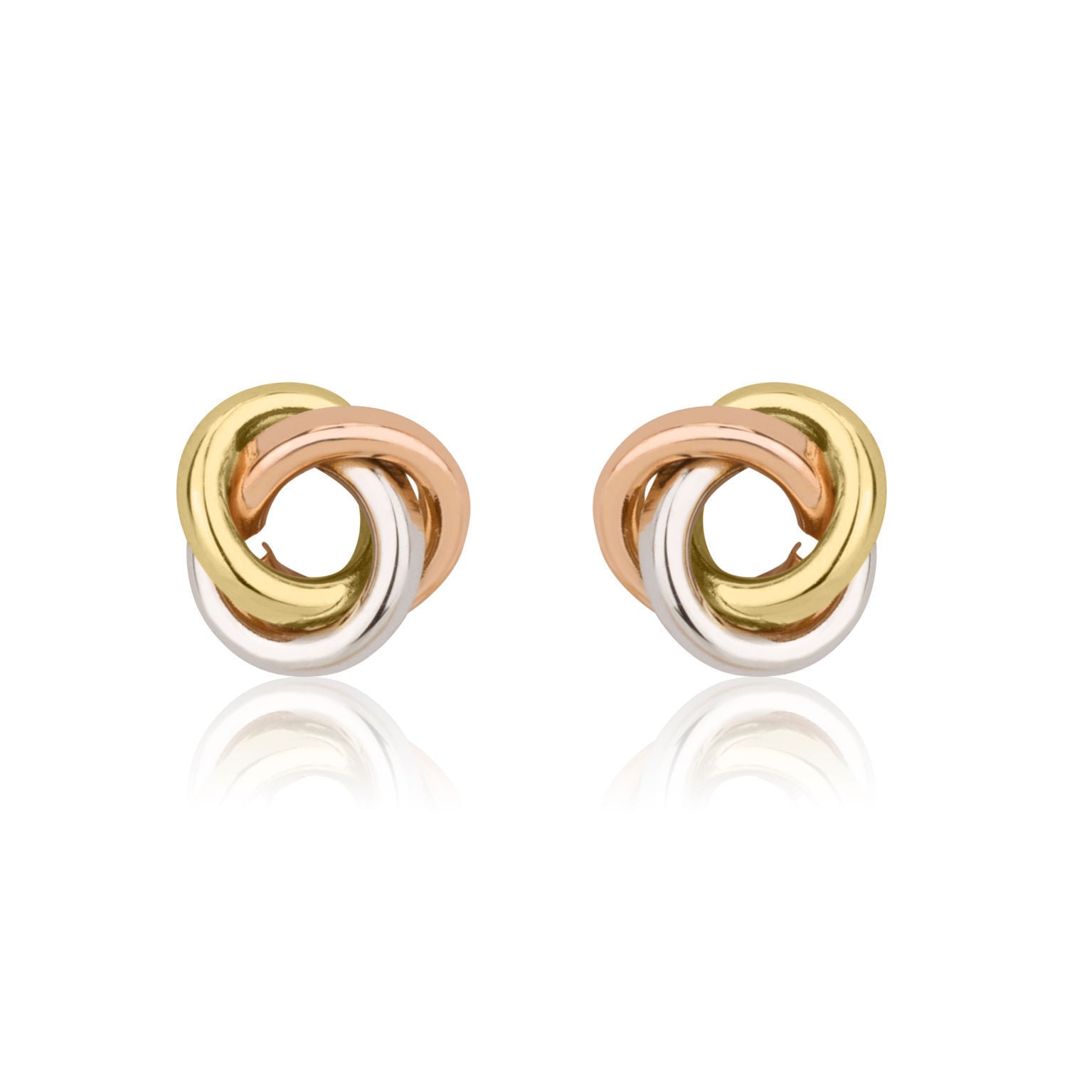 עגילים צמודים מזהב צהוב ולבן 14 קראט - עיגול קארמה עגילים צמודים מזהב צהוב ולבן 14 קראט - עיגול קארמה