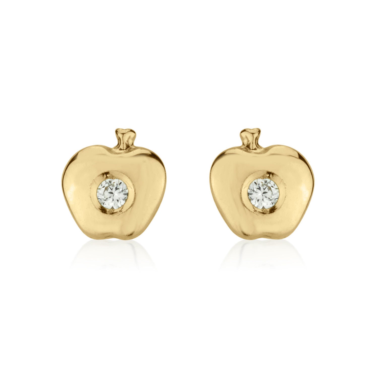 עגילים צמודים מזהב צהוב 14 קראט - תפוח מנצנץ עגילים צמודים מזהב צהוב 14 קראט - תפוח מנצנץ