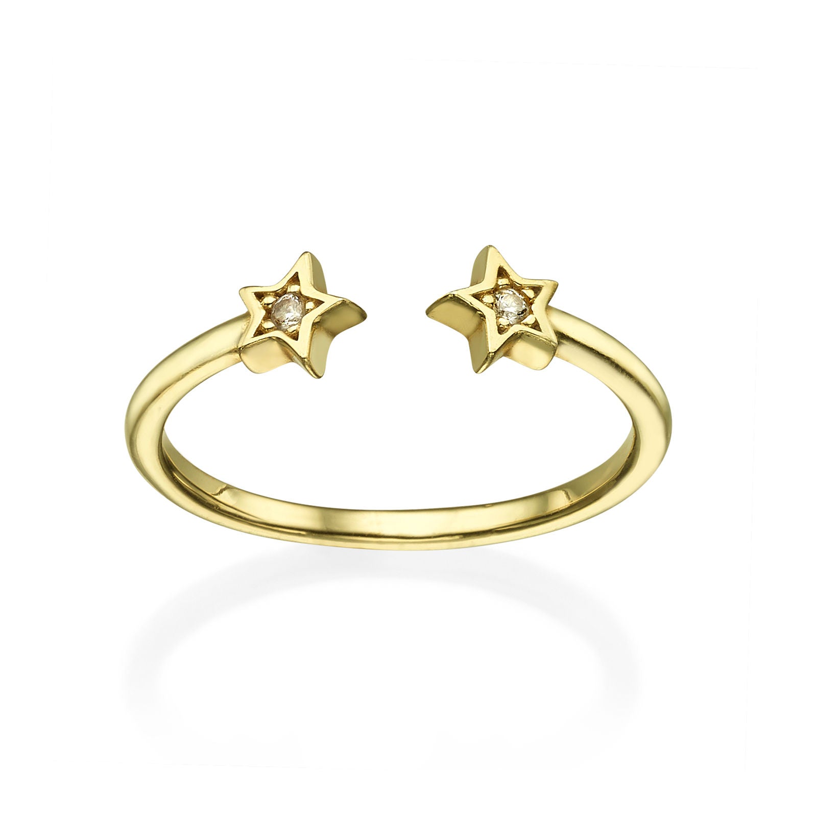טבעת פתוחה מזהב צהוב 14 קראט - כוכבים נוצצים טבעת פתוחה מזהב צהוב 14 קראט - כוכבים נוצצים
