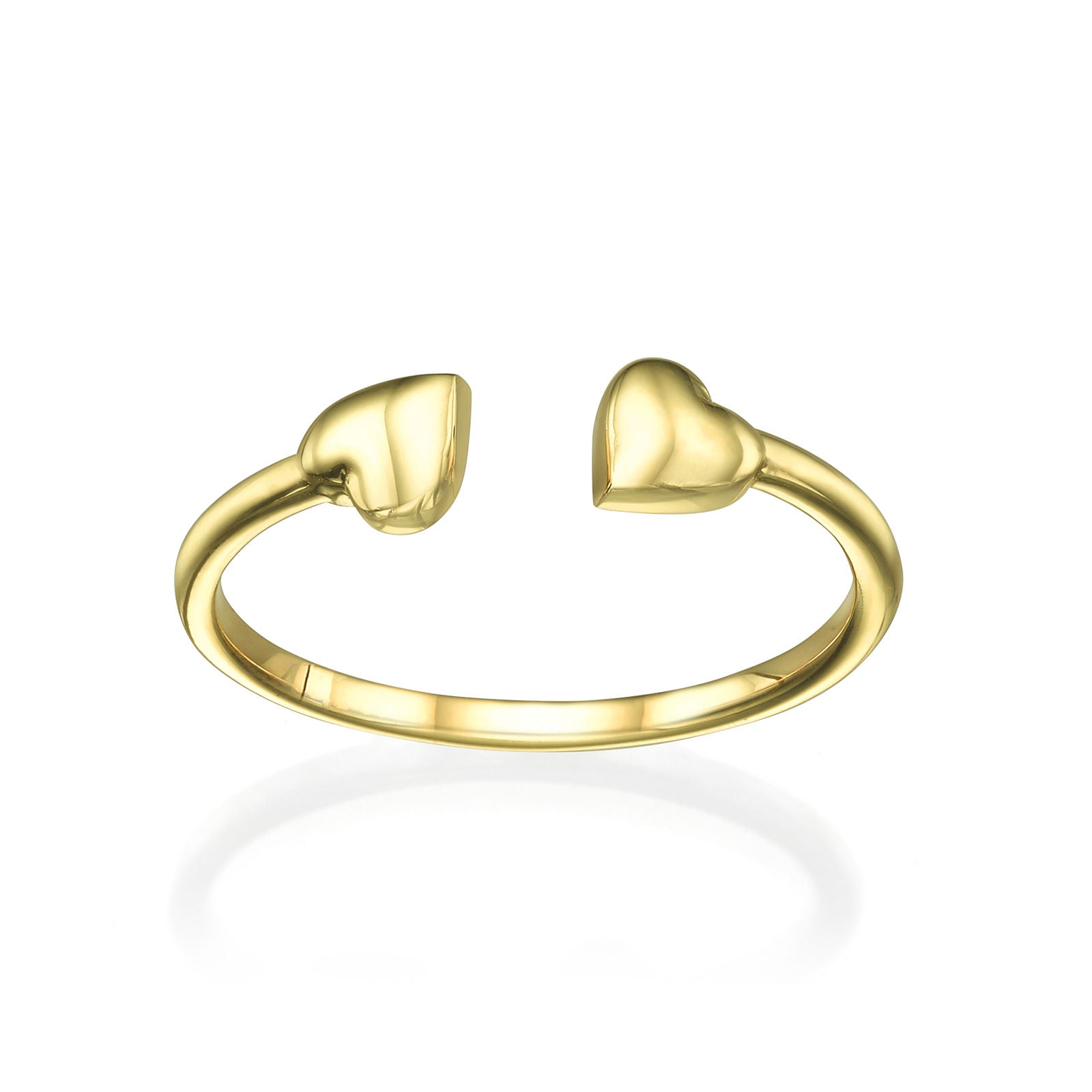 טבעת פתוחה מזהב צהוב 14 קראט - לבבות הפוכים טבעת פתוחה מזהב צהוב 14 קראט - לבבות הפוכים
