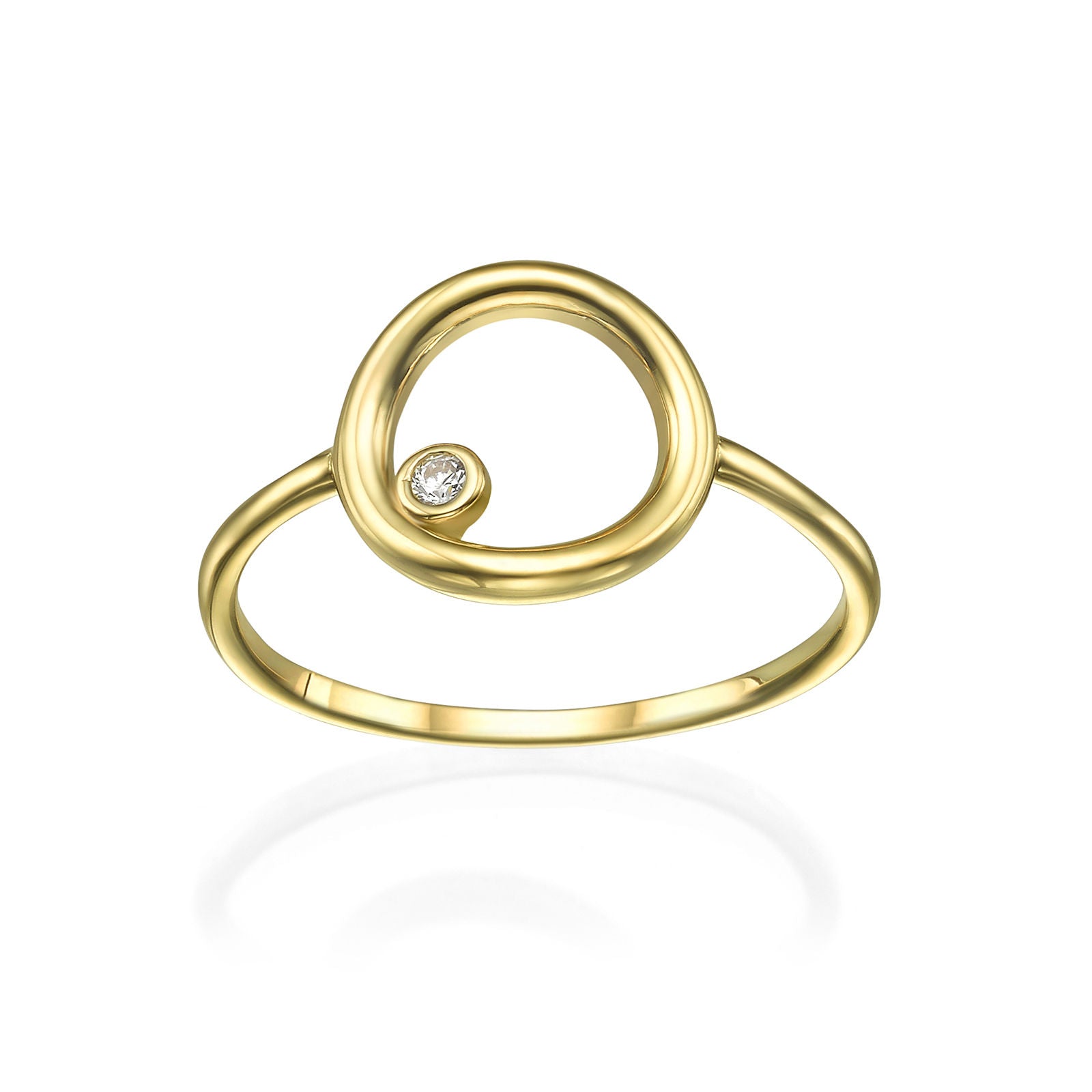 טבעת מזהב צהוב 14 קראט - עיגול וזירקון טבעת מזהב צהוב 14 קראט - עיגול וזירקון