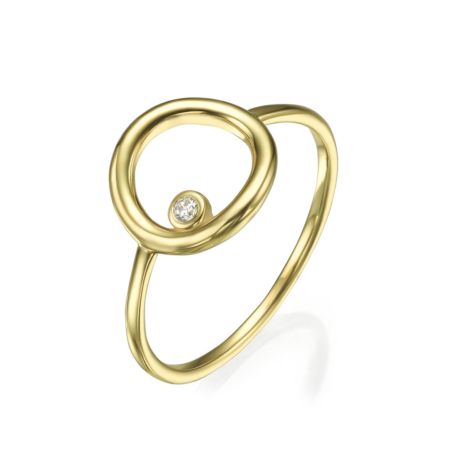 טבעת מזהב צהוב 14 קראט - עיגול וזירקון טבעת מזהב צהוב 14 קראט - עיגול וזירקון