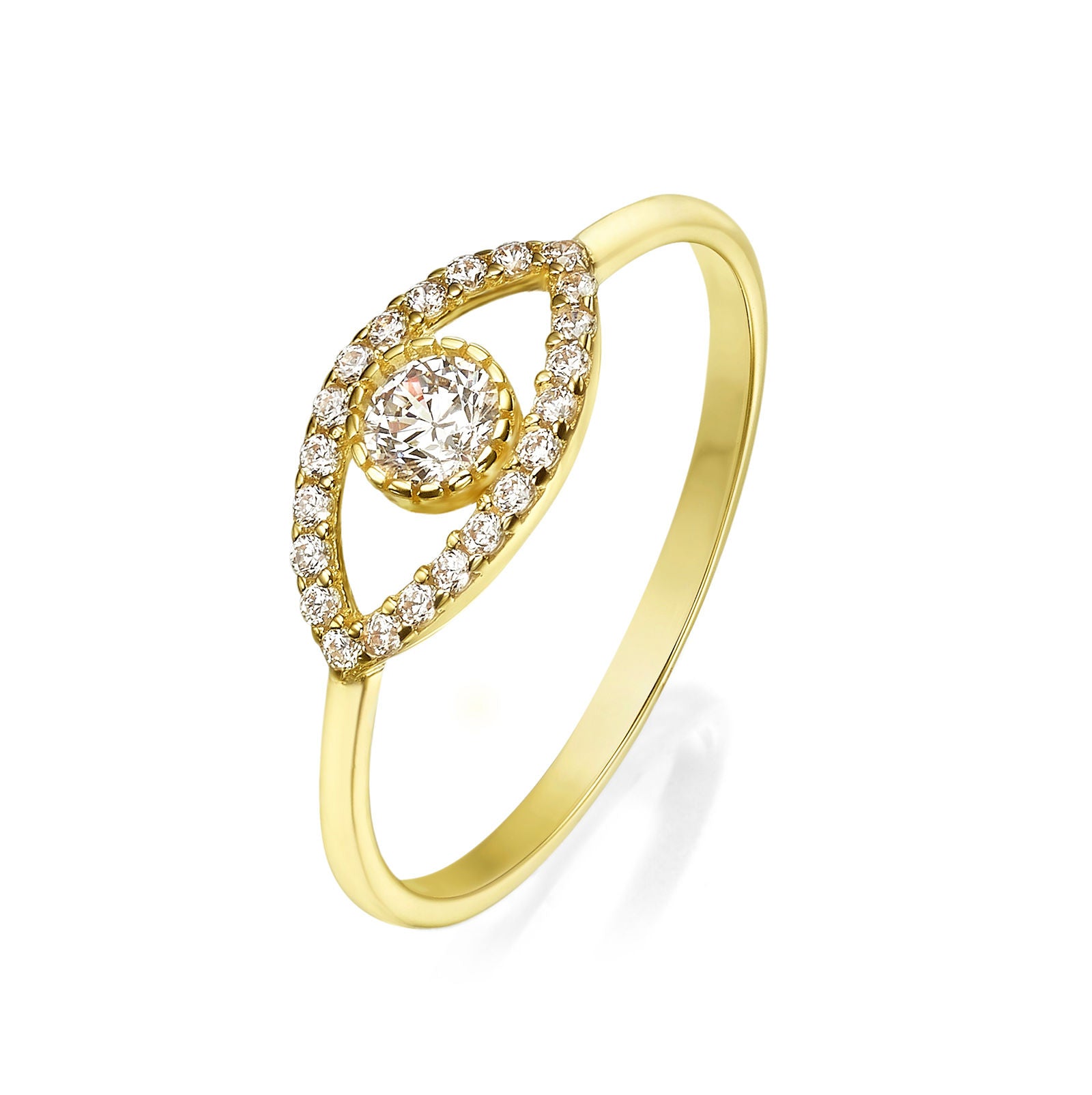 טבעת מזהב צהוב 14 קראט - עין מנצנצת טבעת מזהב צהוב 14 קראט - עין מנצנצת