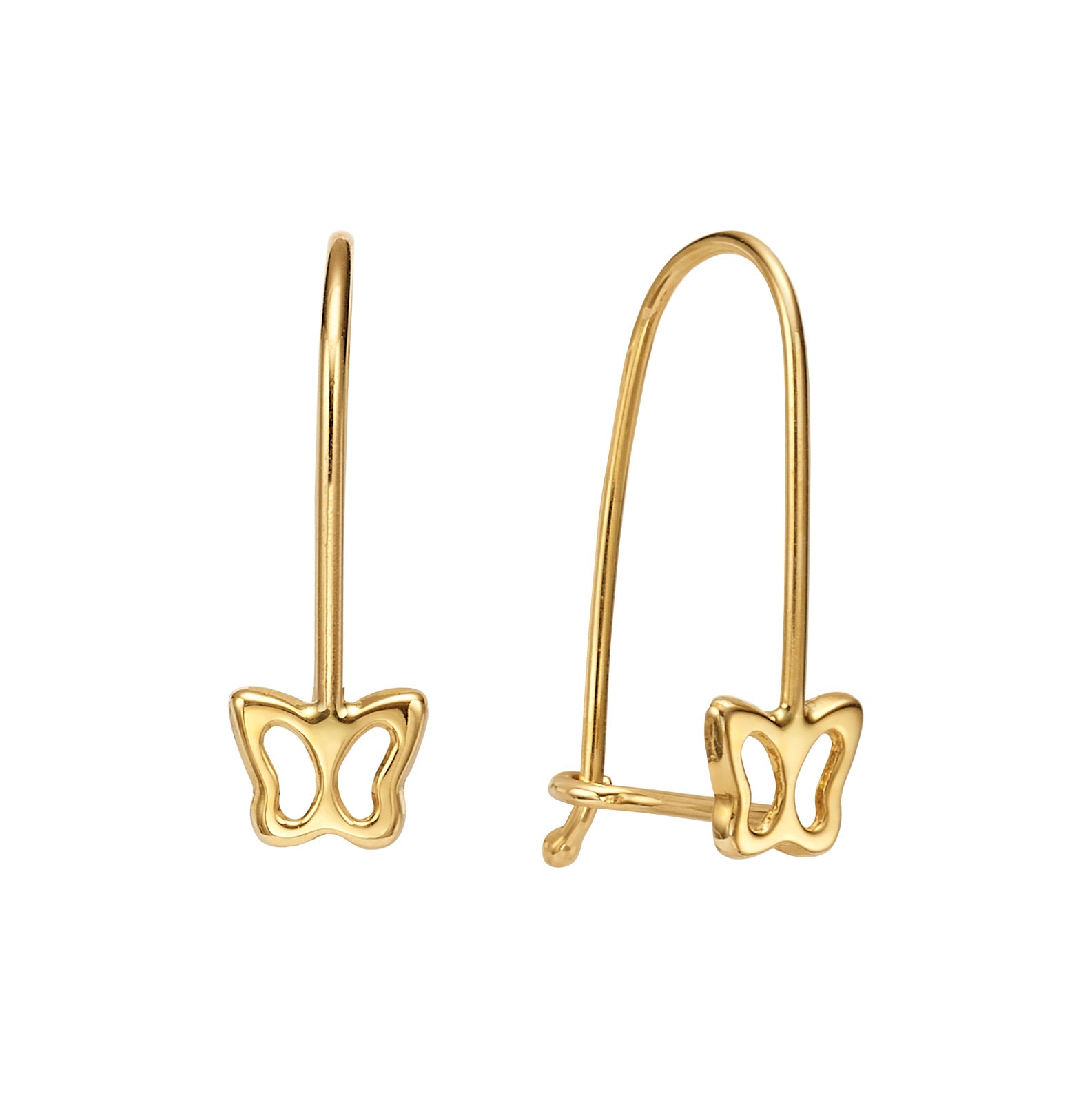 עגילים תלויים לילדות מזהב צהוב 14 קראט - פרפר עדין עגילים תלויים לילדות מזהב צהוב 14 קראט - פרפר עדין