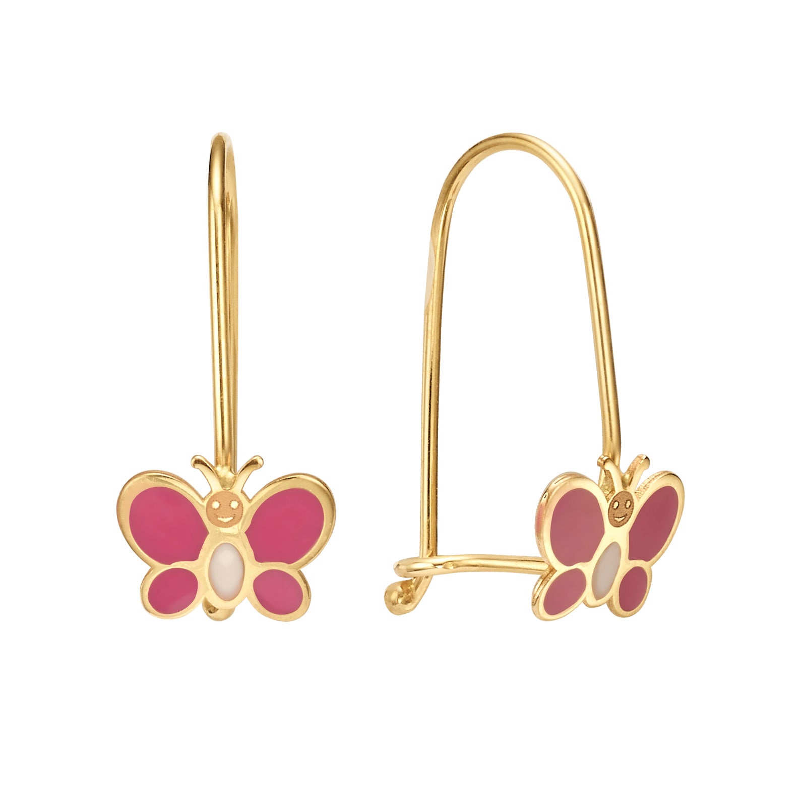 עגילים תלויים לילדות מזהב צהוב 14 קראט - פרפר אופטימי עגילים תלויים לילדות מזהב צהוב 14 קראט - פרפר אופטימי