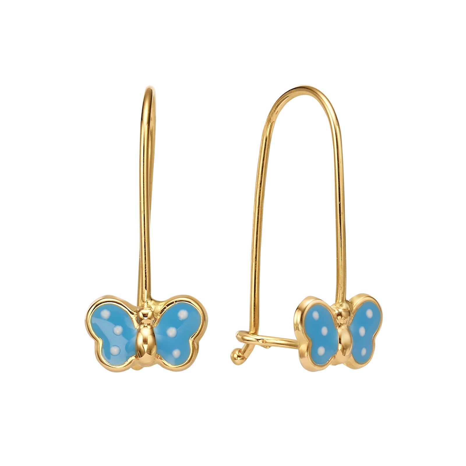 עגילים תלויים לילדות מזהב צהוב 14 קראט - פרפר שמיימי עגילים תלויים לילדות מזהב צהוב 14 קראט - פרפר שמיימי