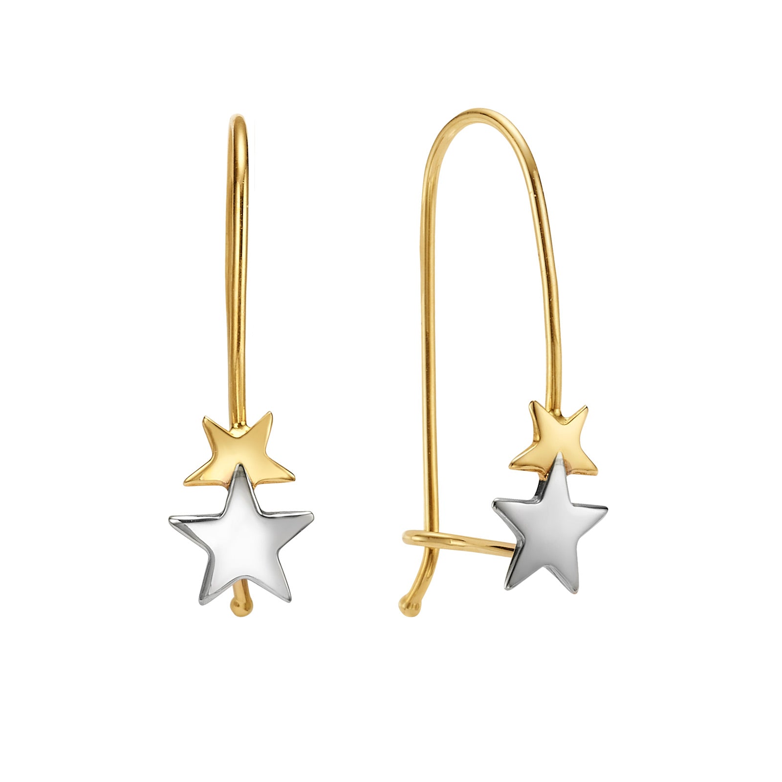 עגילים תלויים לילדות מזהב צהוב 14 קראט - כוכב בשני צבעים עגילים תלויים לילדות מזהב צהוב 14 קראט - כוכב בשני צבעים