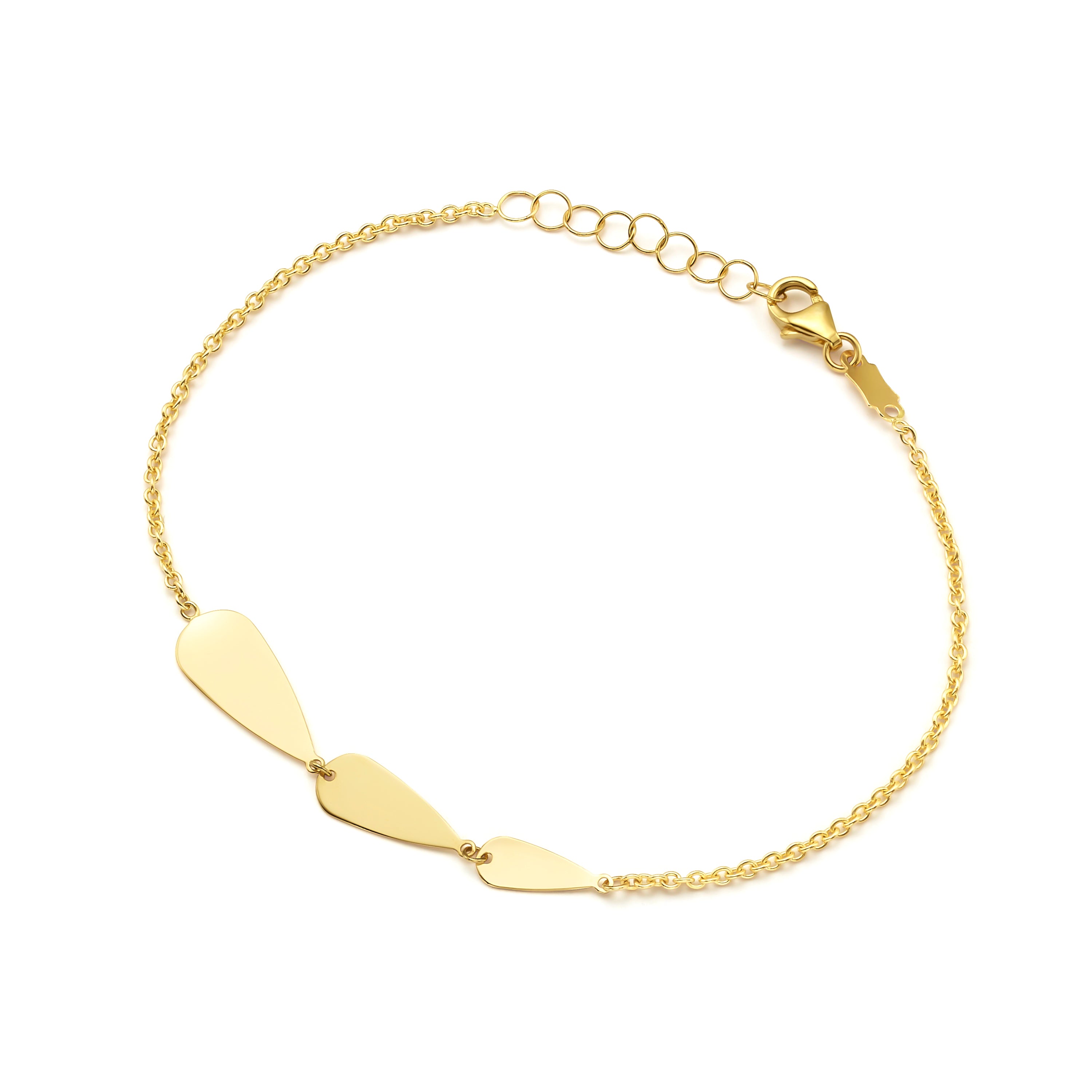 צמיד לאישה מזהב צהוב 14 קראט - עלה טריו צמיד לאישה מזהב צהוב 14 קראט - עלה טריו