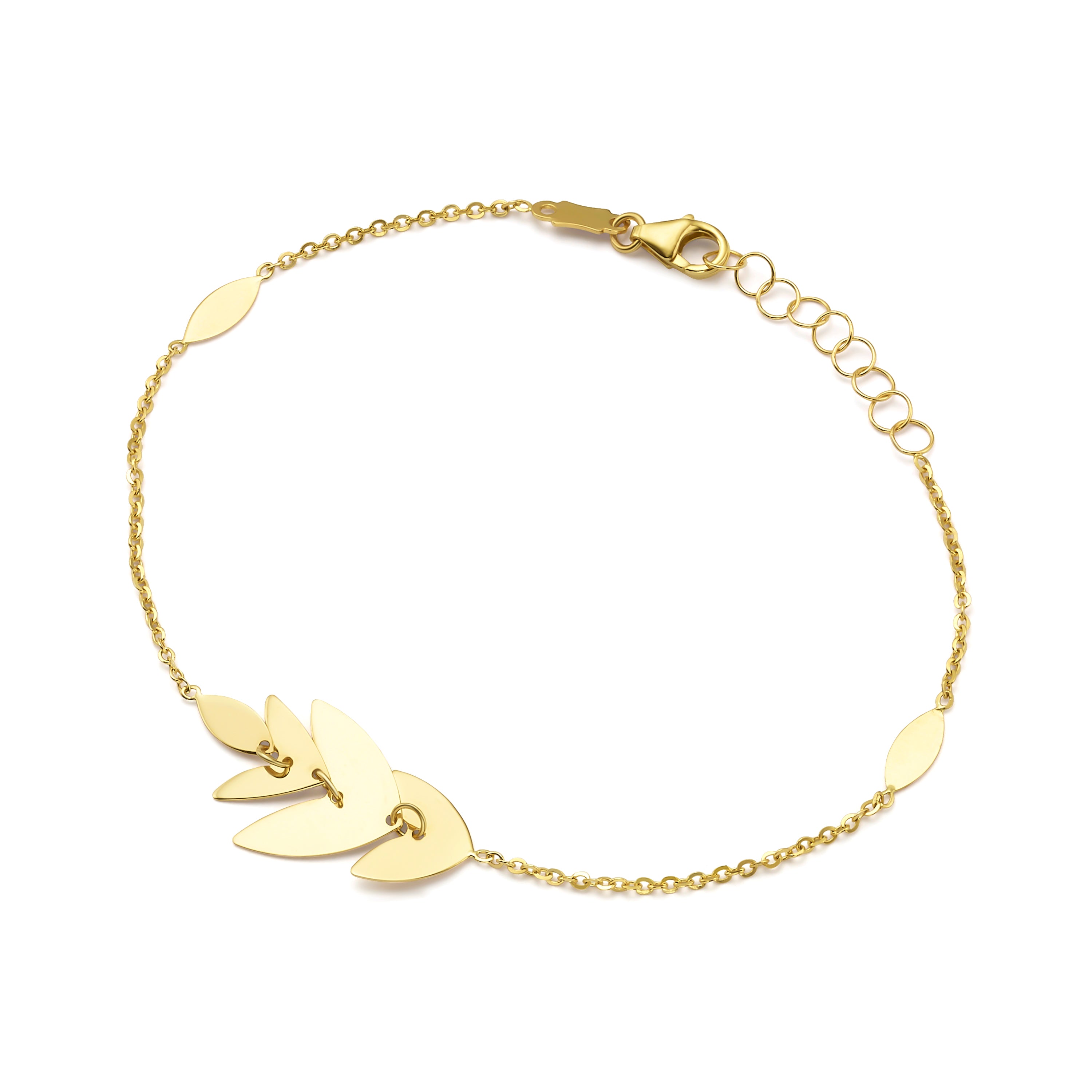 צמיד לאישה מזהב צהוב 14 קראט - עלה בילי צמיד לאישה מזהב צהוב 14 קראט - עלה בילי