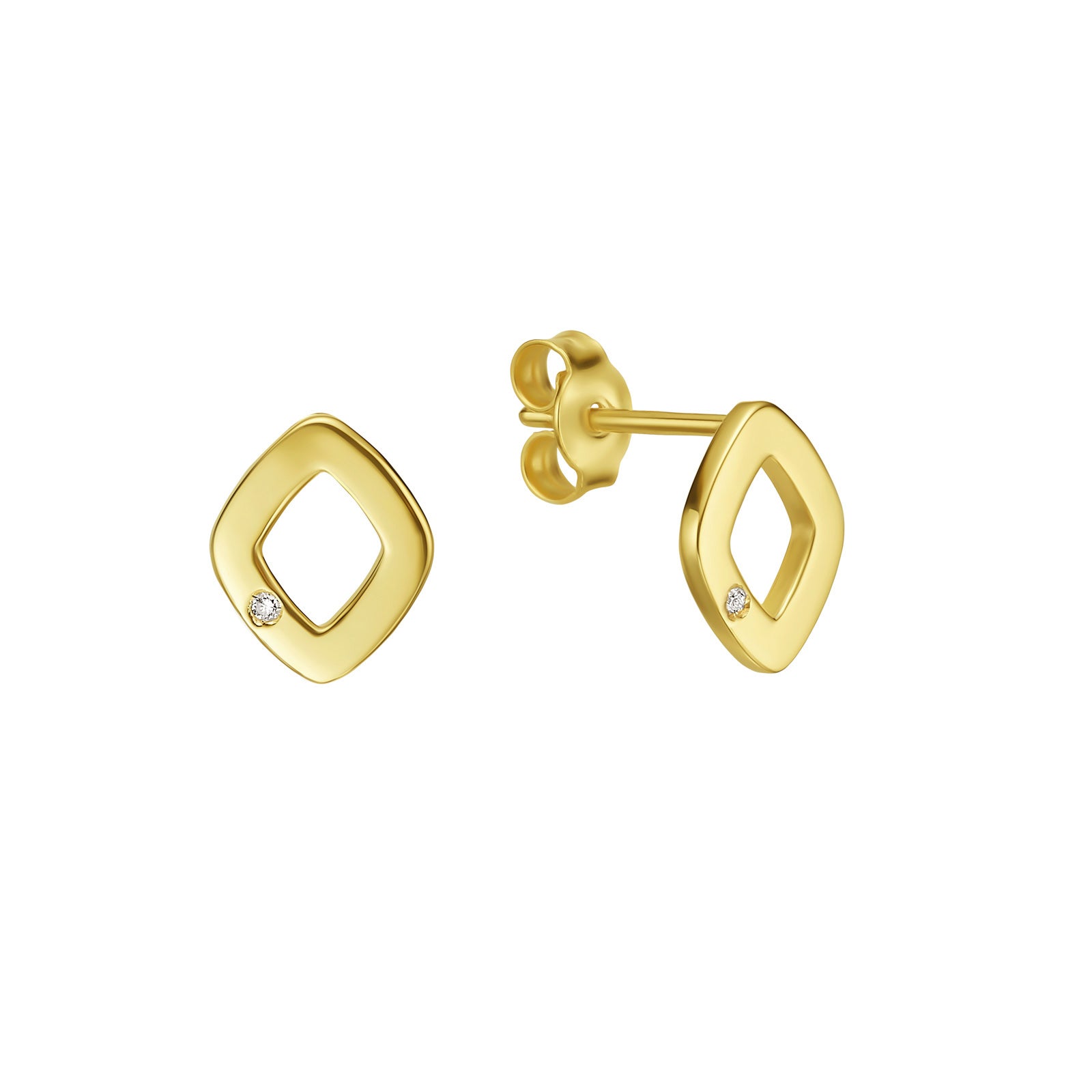 עגילי יהלומים צמודים מזהב צהוב 14 קראט - מעוין מיילס עגילי יהלומים צמודים מזהב צהוב 14 קראט - מעוין מיילס