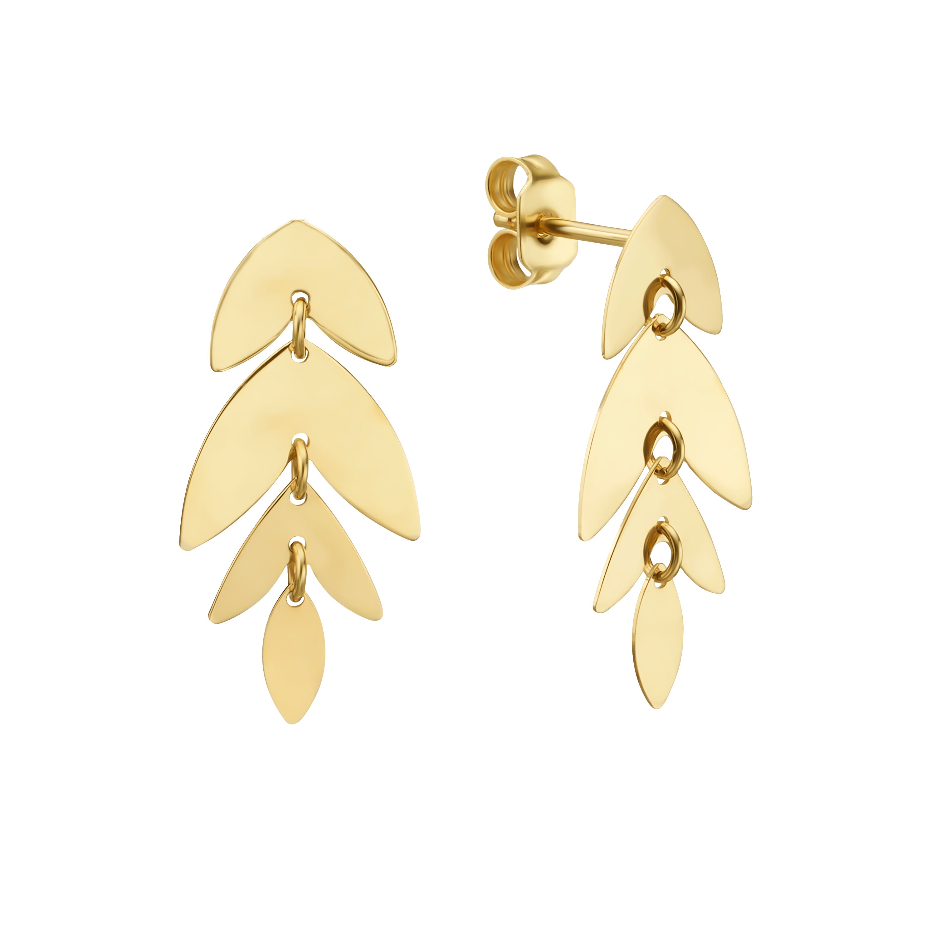 עגילים לאישה מזהב צהוב 14 קראט - עלה בילי עגילים לאישה מזהב צהוב 14 קראט - עלה בילי