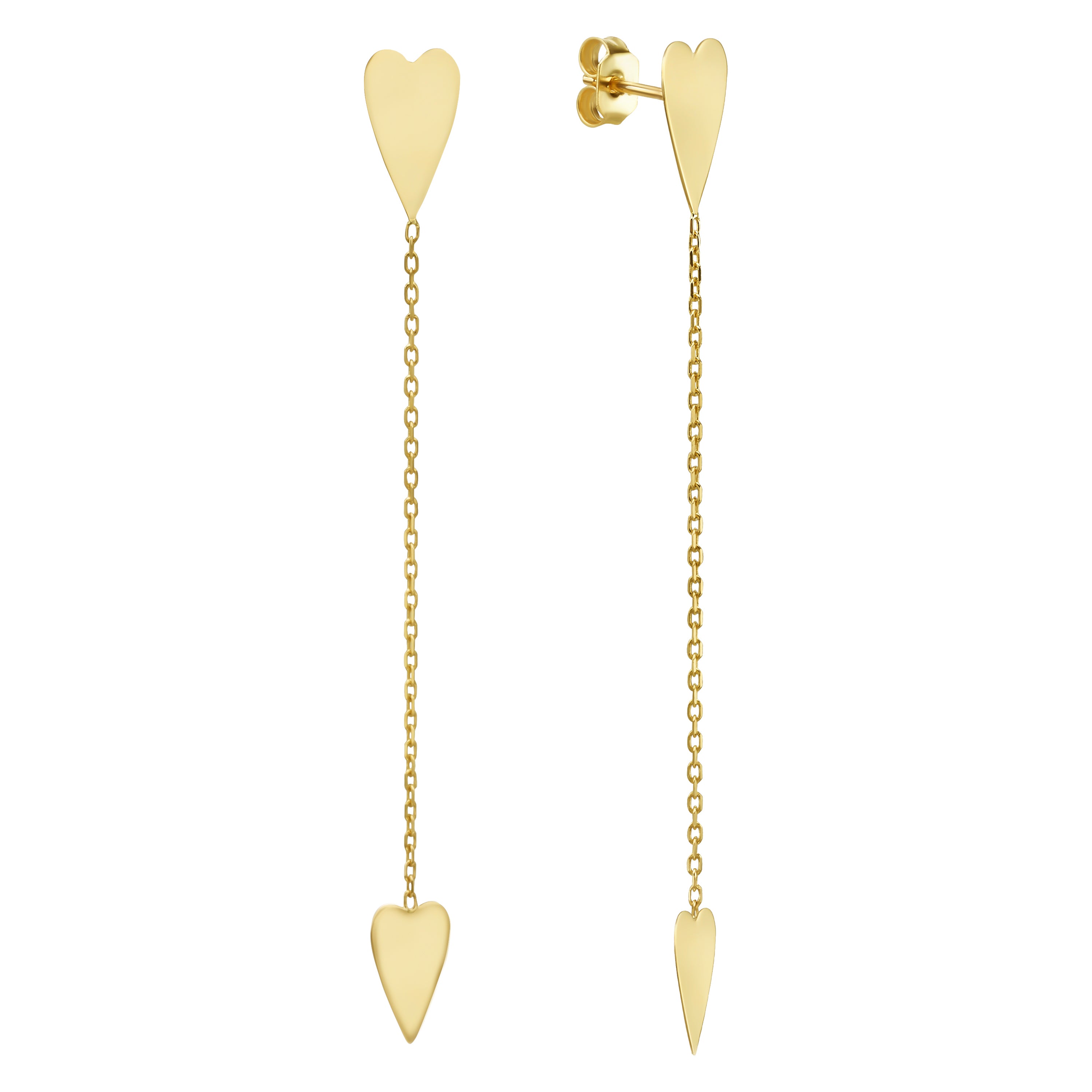 עגילים לאישה מזהב צהוב 14 קראט - לבבות לואיס עגילים לאישה מזהב צהוב 14 קראט - לבבות לואיס