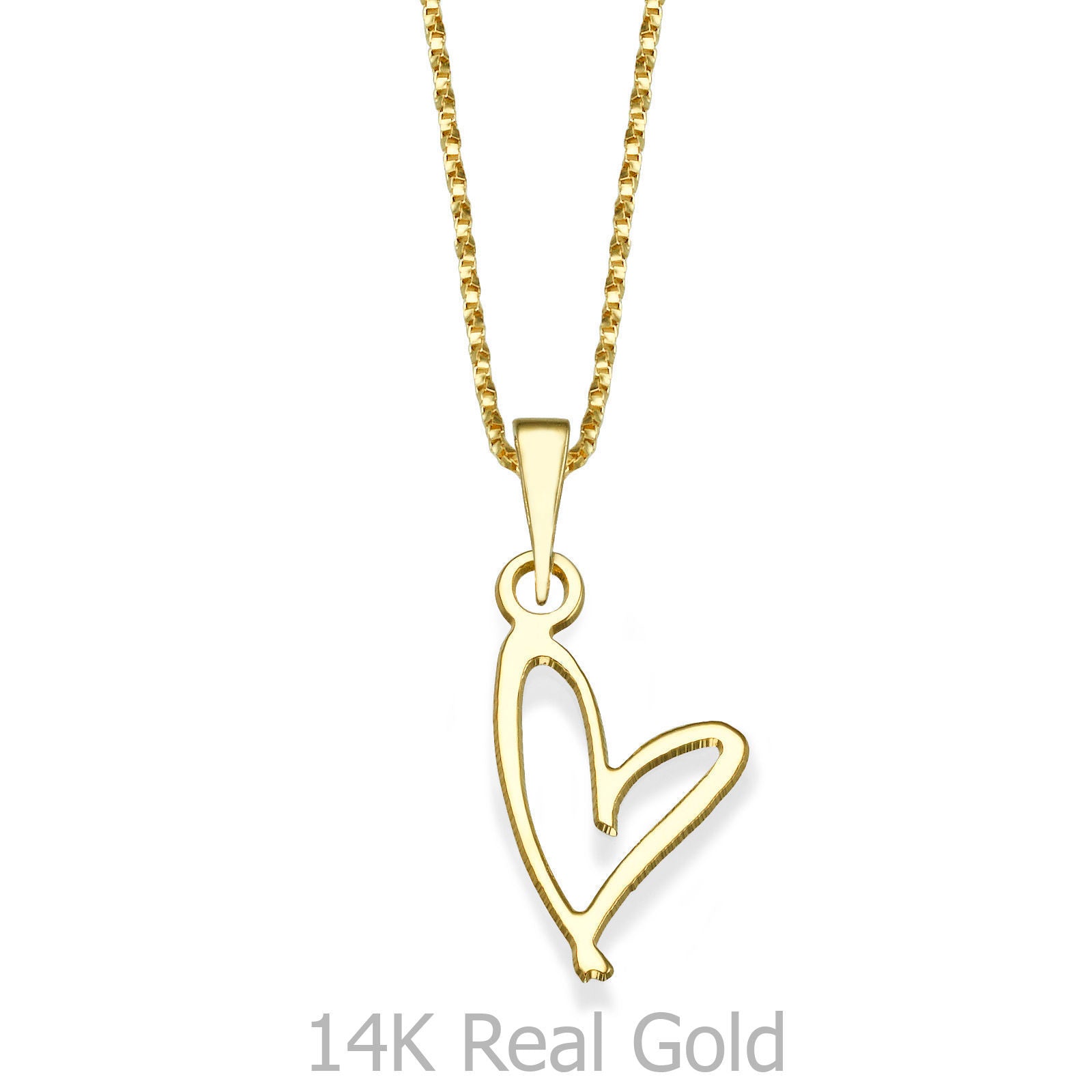 תליון ושרשרת מזהב צהוב 14 קראט - לב חופשי תליון ושרשרת מזהב צהוב 14 קראט - לב חופשי
