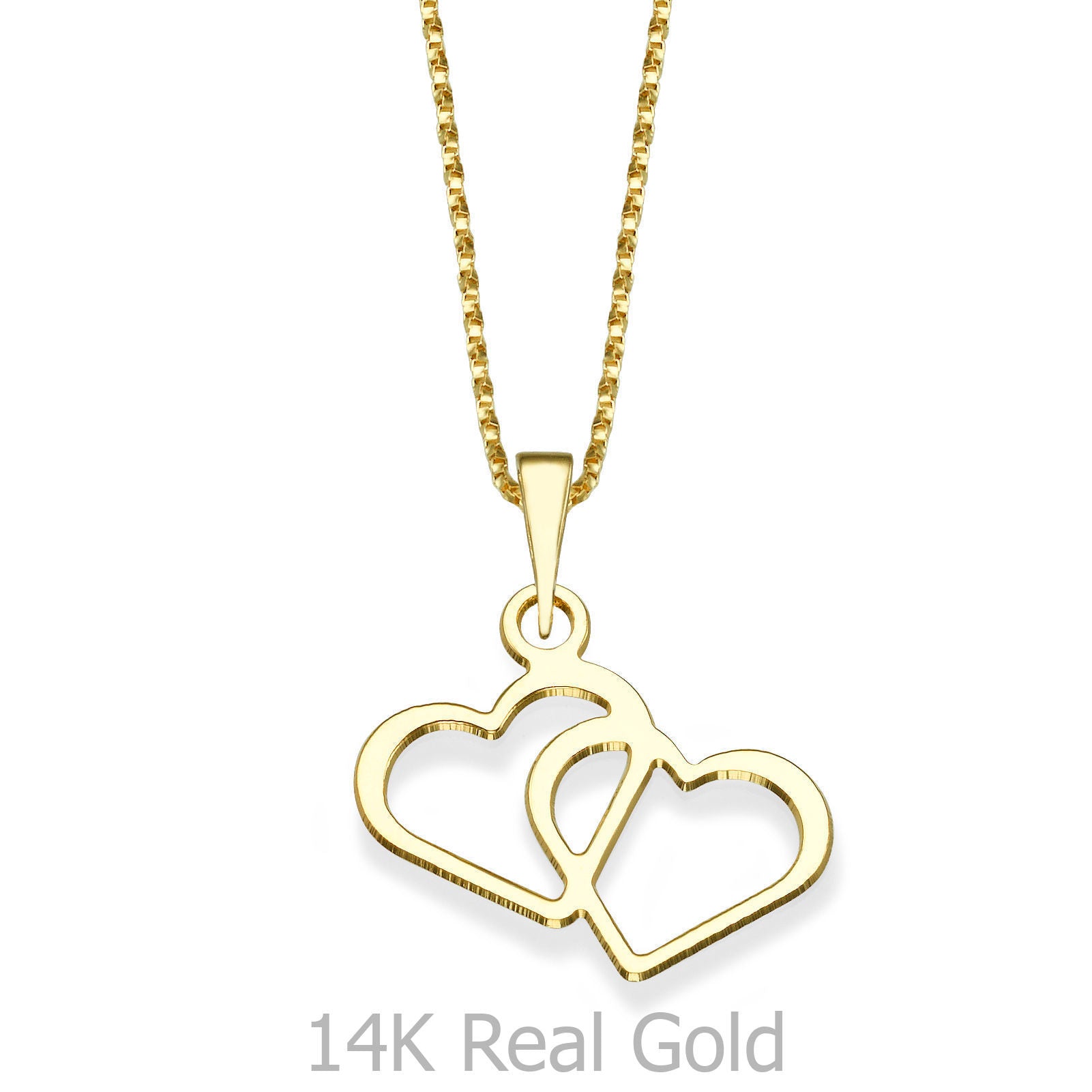 תליון ושרשרת מזהב צהוב 14 קראט - לבבות אהבה תליון ושרשרת מזהב צהוב 14 קראט - לבבות אהבה