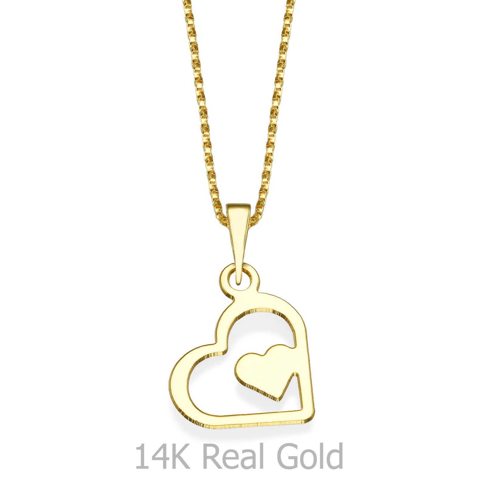 תליון ושרשרת מזהב צהוב 14 קראט - לבבות מופלאים תליון ושרשרת מזהב צהוב 14 קראט - לבבות מופלאים