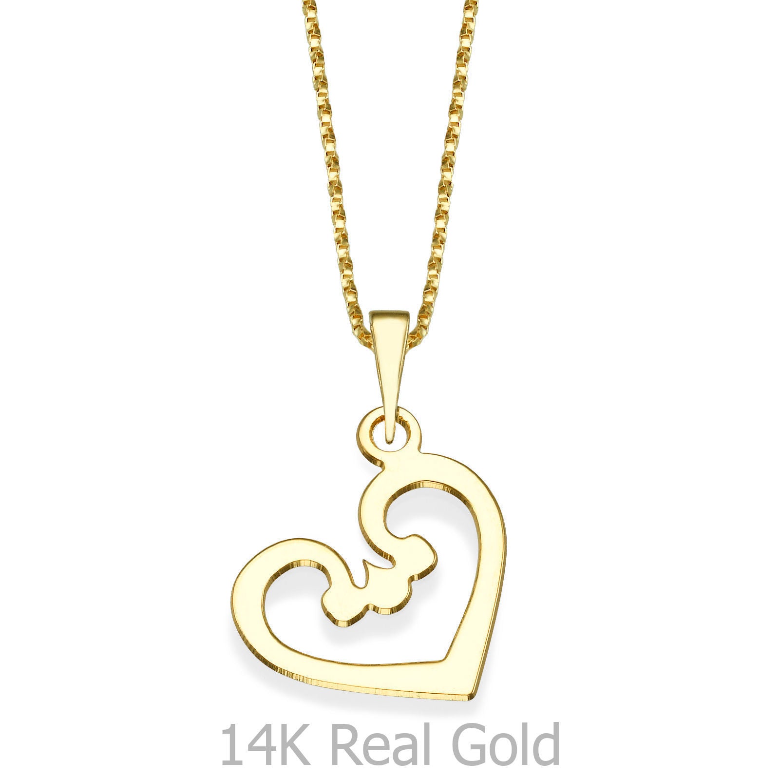 תליון ושרשרת מזהב צהוב 14 קראט - לב ורגש תליון ושרשרת מזהב צהוב 14 קראט - לב ורגש