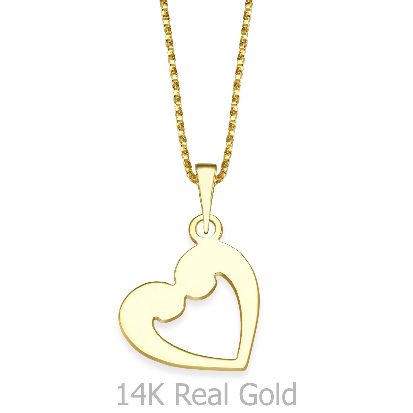 תליון ושרשרת מזהב צהוב 14 קראט - לב ברבור תליון ושרשרת מזהב צהוב 14 קראט - לב ברבור