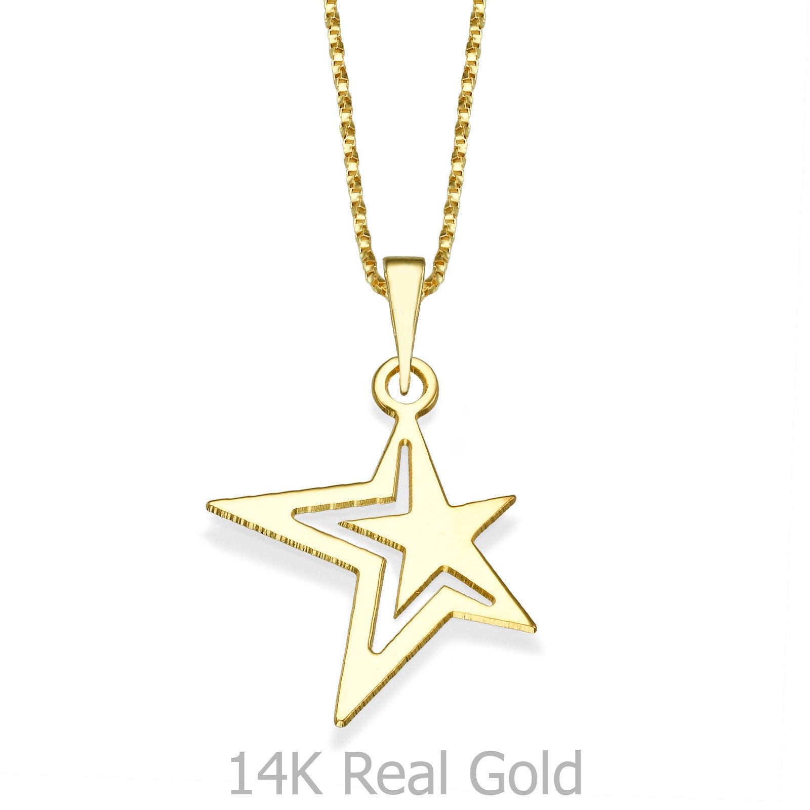 תליון ושרשרת מזהב צהוב 14 קראט - כוכב עליון תליון ושרשרת מזהב צהוב 14 קראט - כוכב עליון