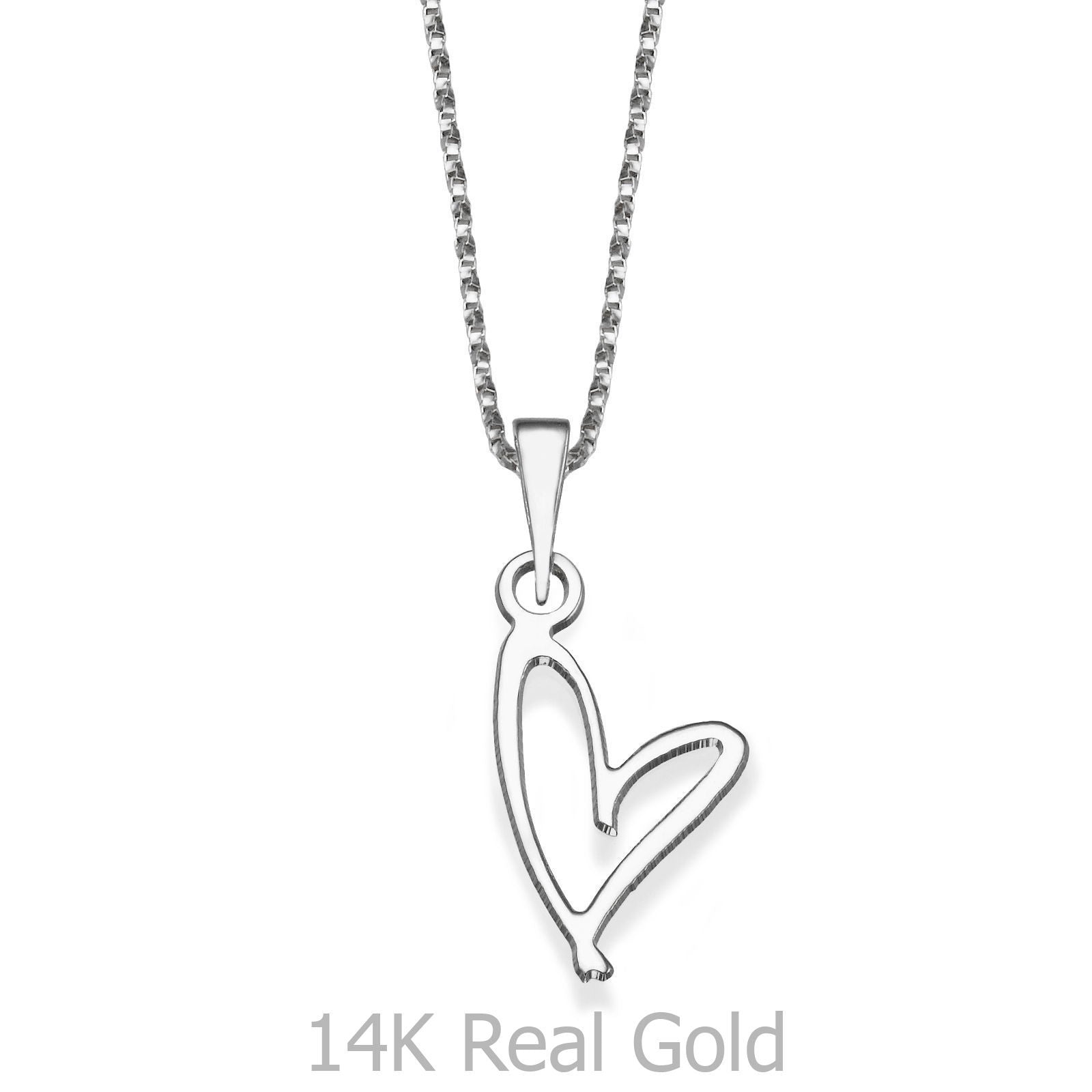 תליון ושרשרת מזהב לבן 14 קראט - לב חופשי תליון ושרשרת מזהב לבן 14 קראט - לב חופשי