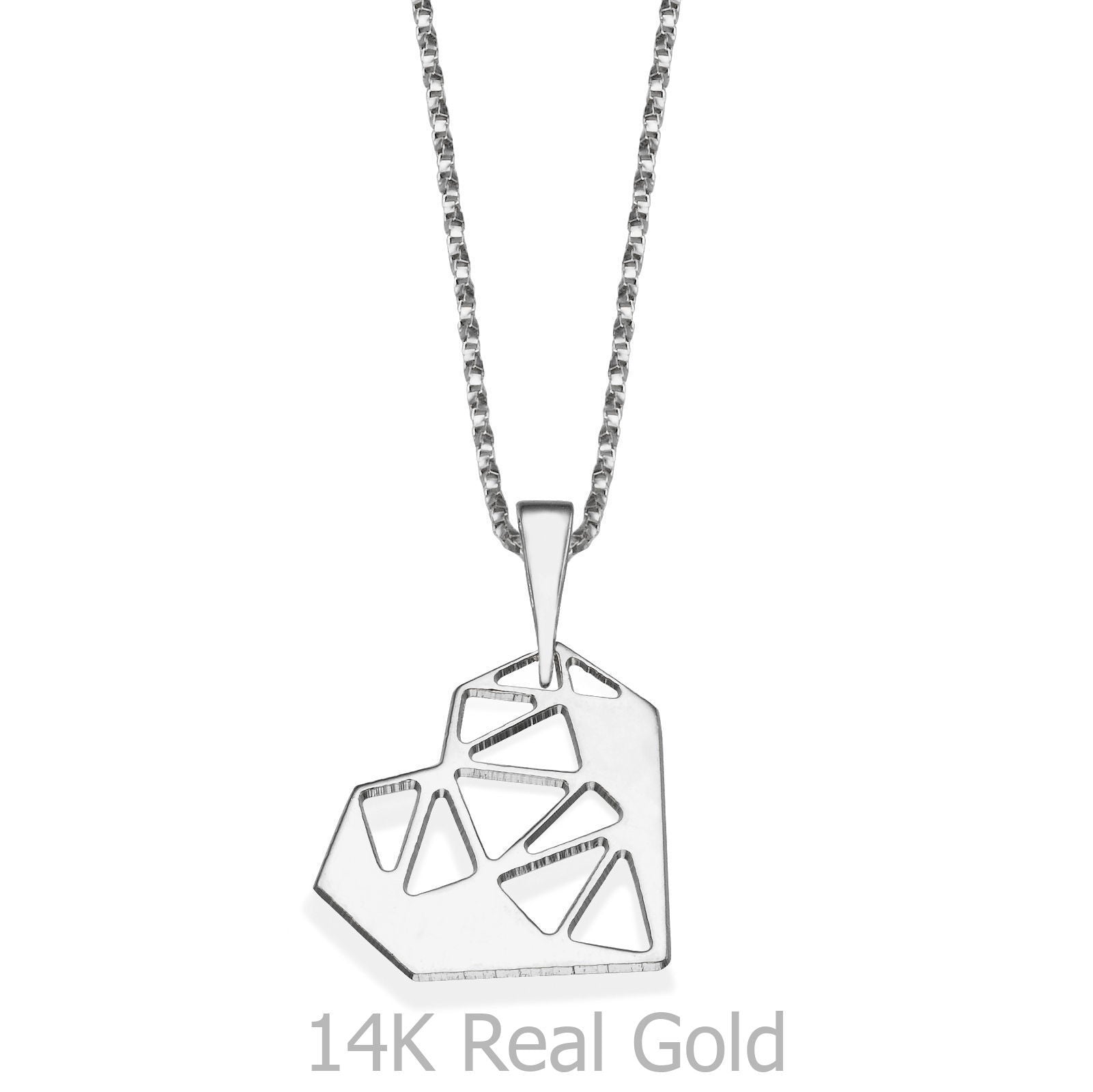 תליון ושרשרת מזהב לבן 14 קראט - לב קונספטואלי תליון ושרשרת מזהב לבן 14 קראט - לב קונספטואלי