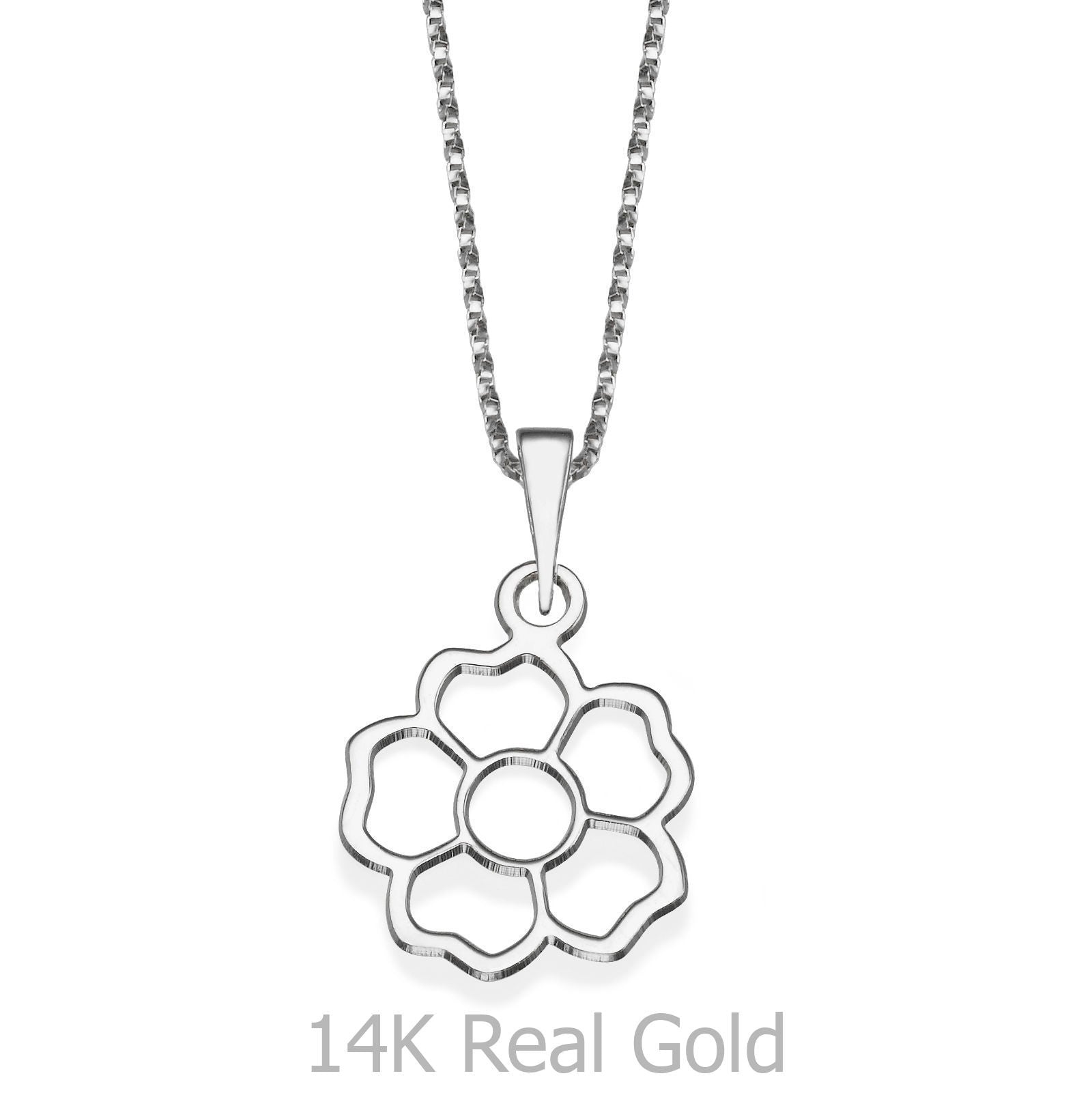 תליון ושרשרת מזהב לבן 14 קראט - פרח מלבלב תליון ושרשרת מזהב לבן 14 קראט - פרח מלבלב