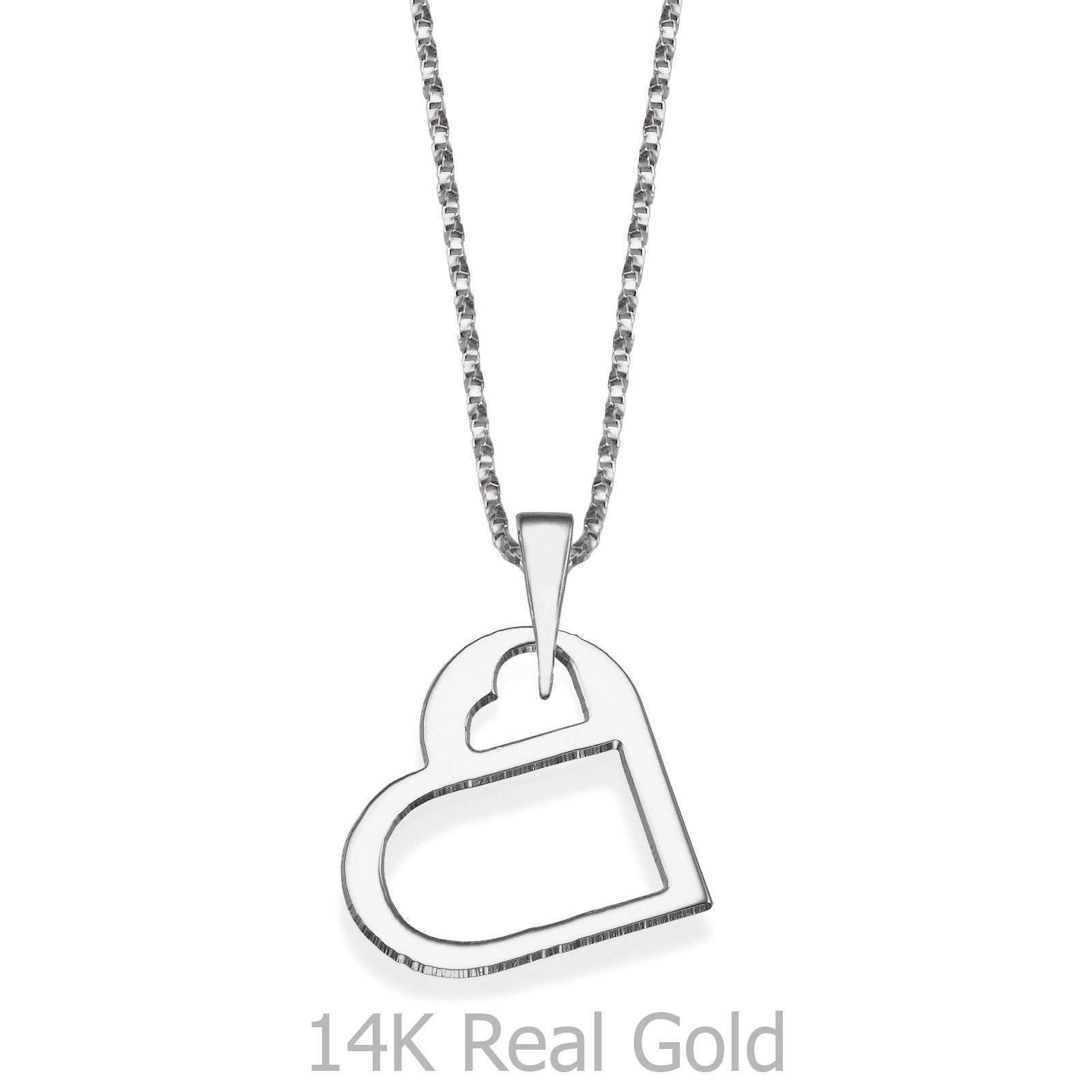 תליון ושרשרת מזהב לבן 14 קראט - לב גולדי תליון ושרשרת מזהב לבן 14 קראט - לב גולדי