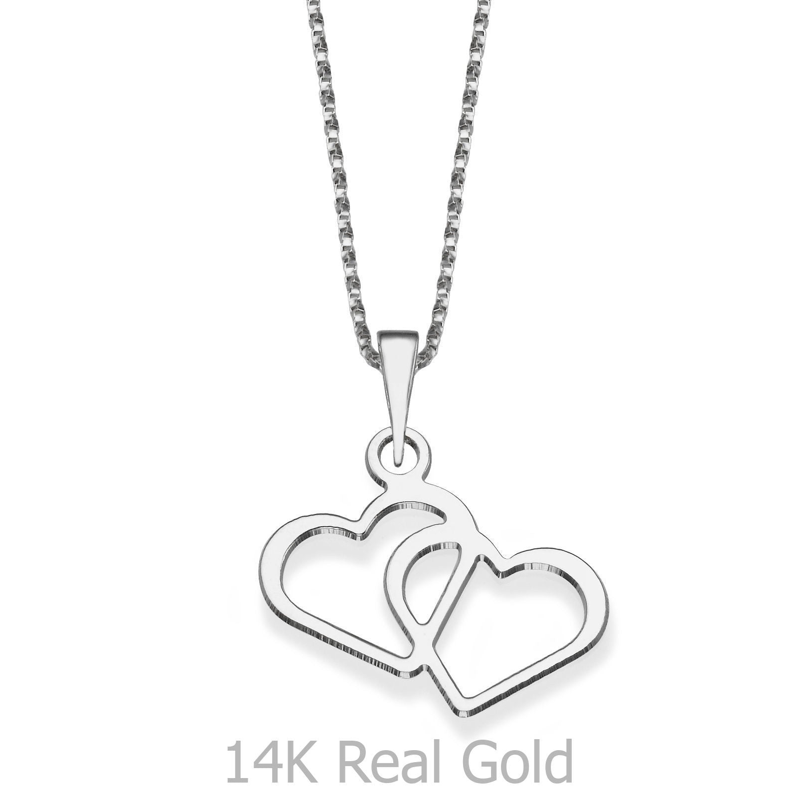 תליון ושרשרת מזהב לבן 14 קראט - לבבות אהבה מנצחת תליון ושרשרת מזהב לבן 14 קראט - לבבות אהבה מנצחת