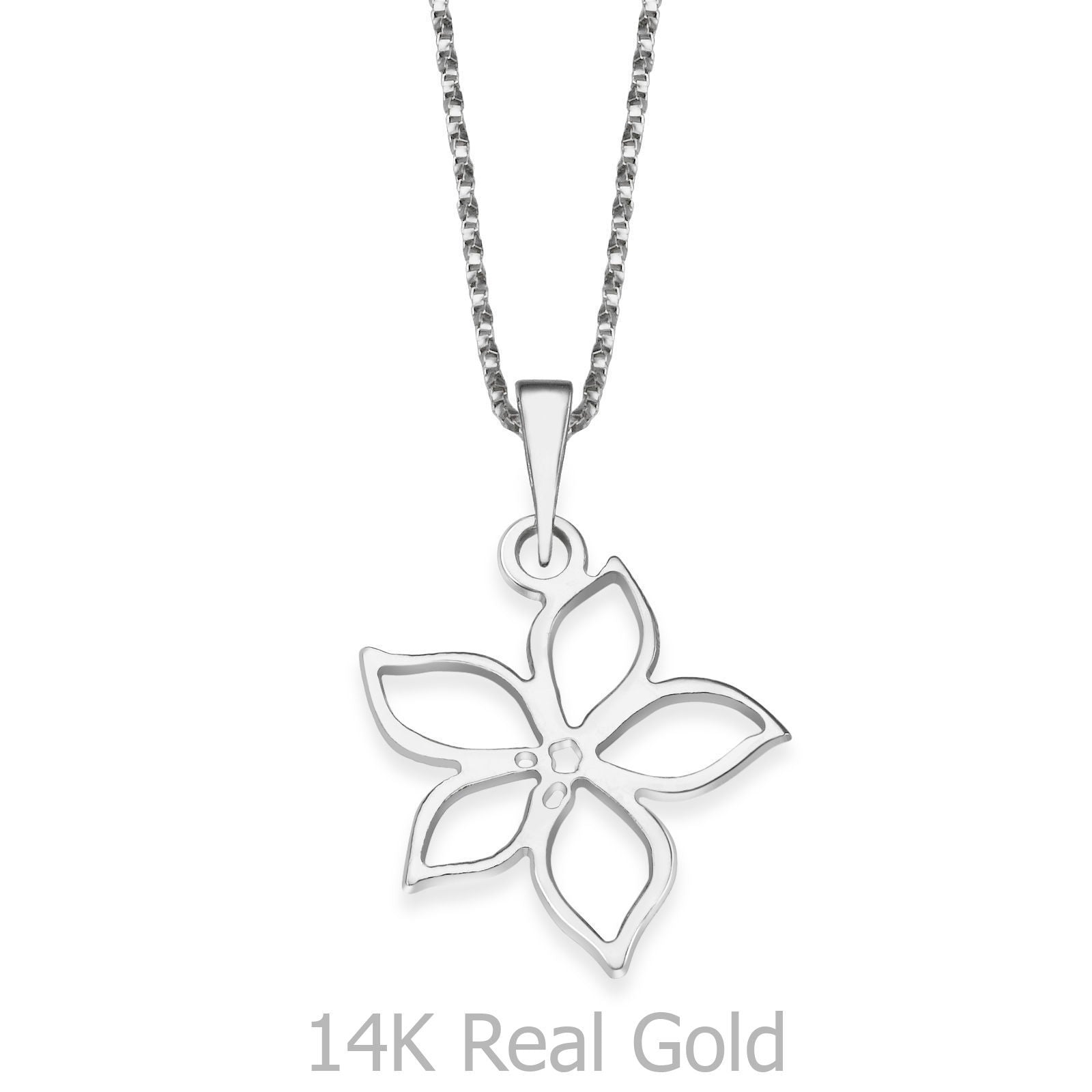 תליון ושרשרת מזהב לבן 14 קראט - פרח מסוגנן תליון ושרשרת מזהב לבן 14 קראט - פרח מסוגנן