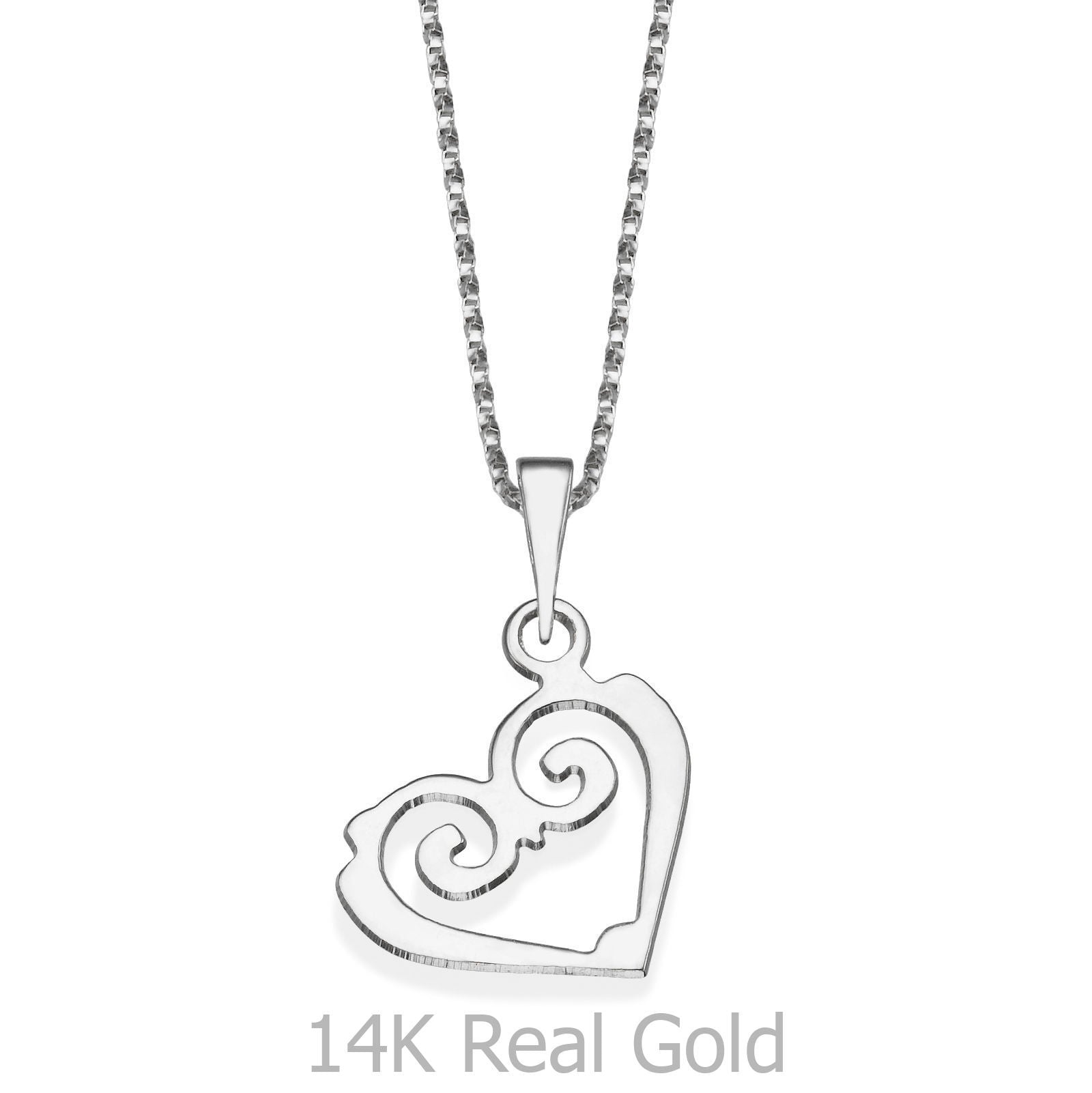 תליון ושרשרת מזהב לבן 14 קראט - לב פנטסטי תליון ושרשרת מזהב לבן 14 קראט - לב פנטסטי
