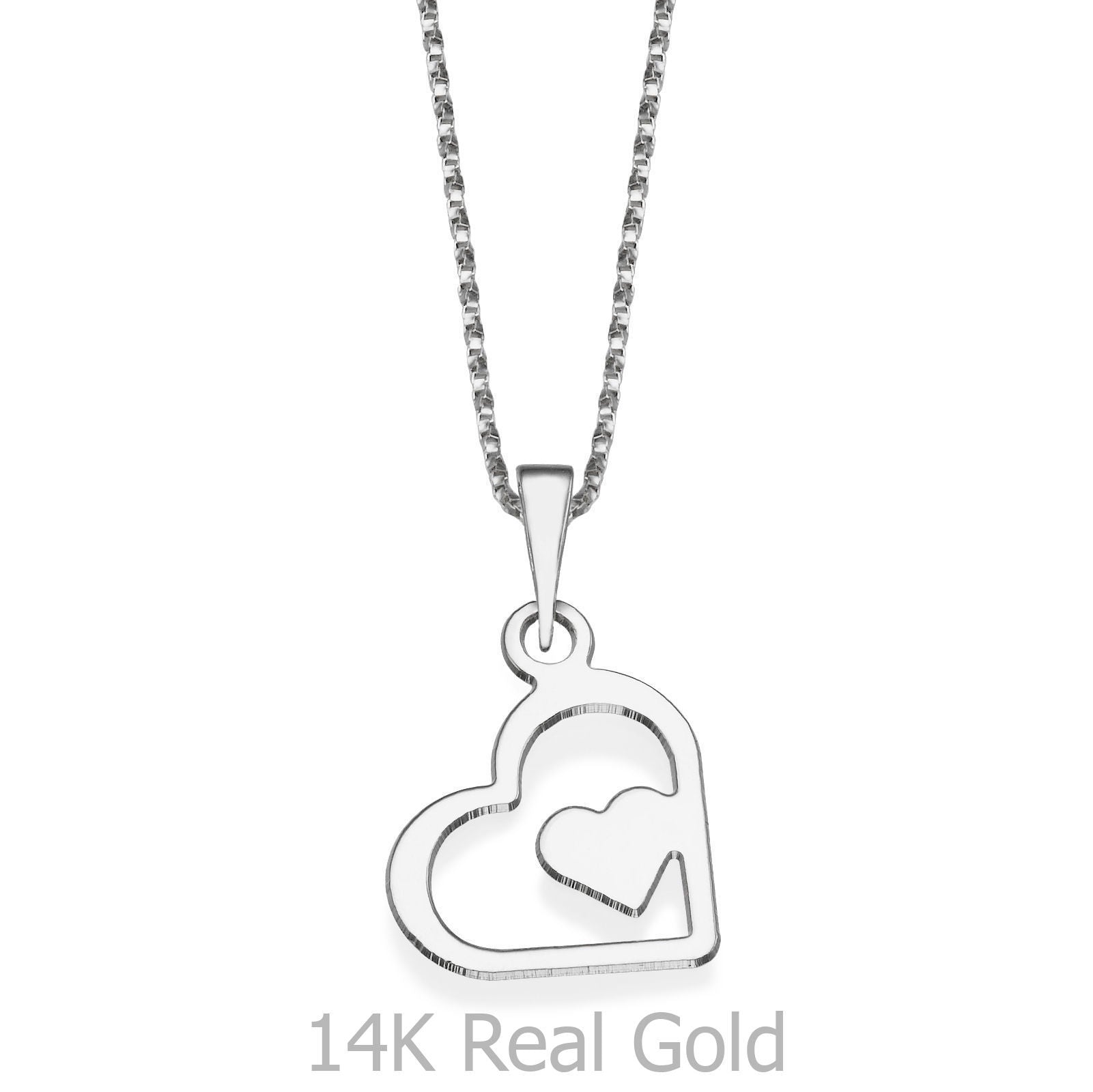 תליון ושרשרת מזהב לבן 14 קראט - לבבות מופלאים תליון ושרשרת מזהב לבן 14 קראט - לבבות מופלאים