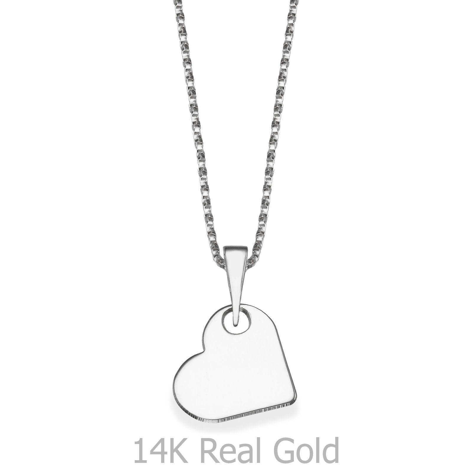 תליון ושרשרת מזהב לבן 14 קראט - לב קלאסי תליון ושרשרת מזהב לבן 14 קראט - לב קלאסי