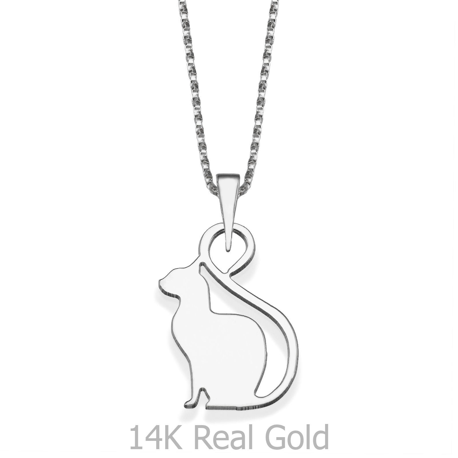 תליון ושרשרת מזהב לבן 14 קראט - חתול קטי תליון ושרשרת מזהב לבן 14 קראט - חתול קטי