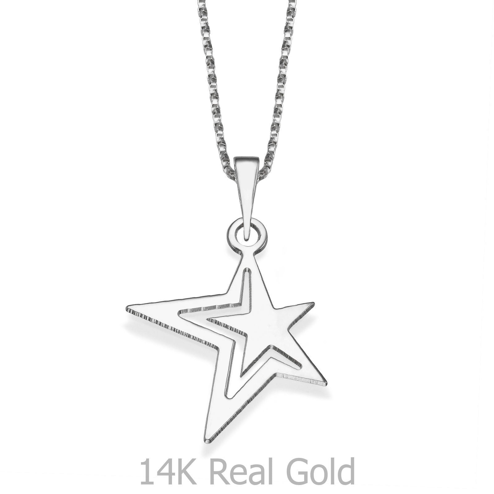 תליון ושרשרת מזהב לבן 14 קראט - כוכב עליון תליון ושרשרת מזהב לבן 14 קראט - כוכב עליון