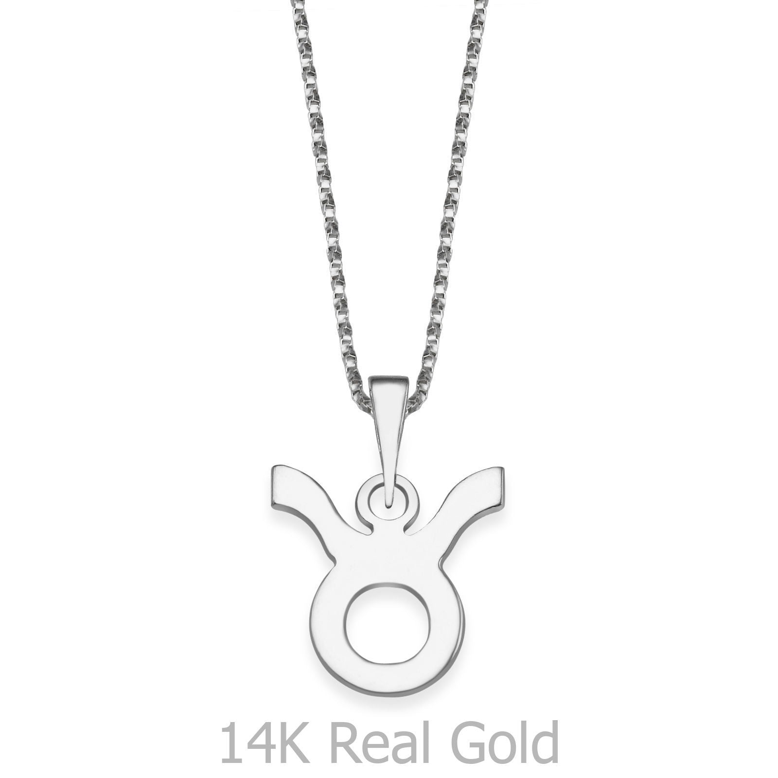 תליון ושרשרת מזהב לבן 14 קראט - שור תליון ושרשרת מזהב לבן 14 קראט - שור