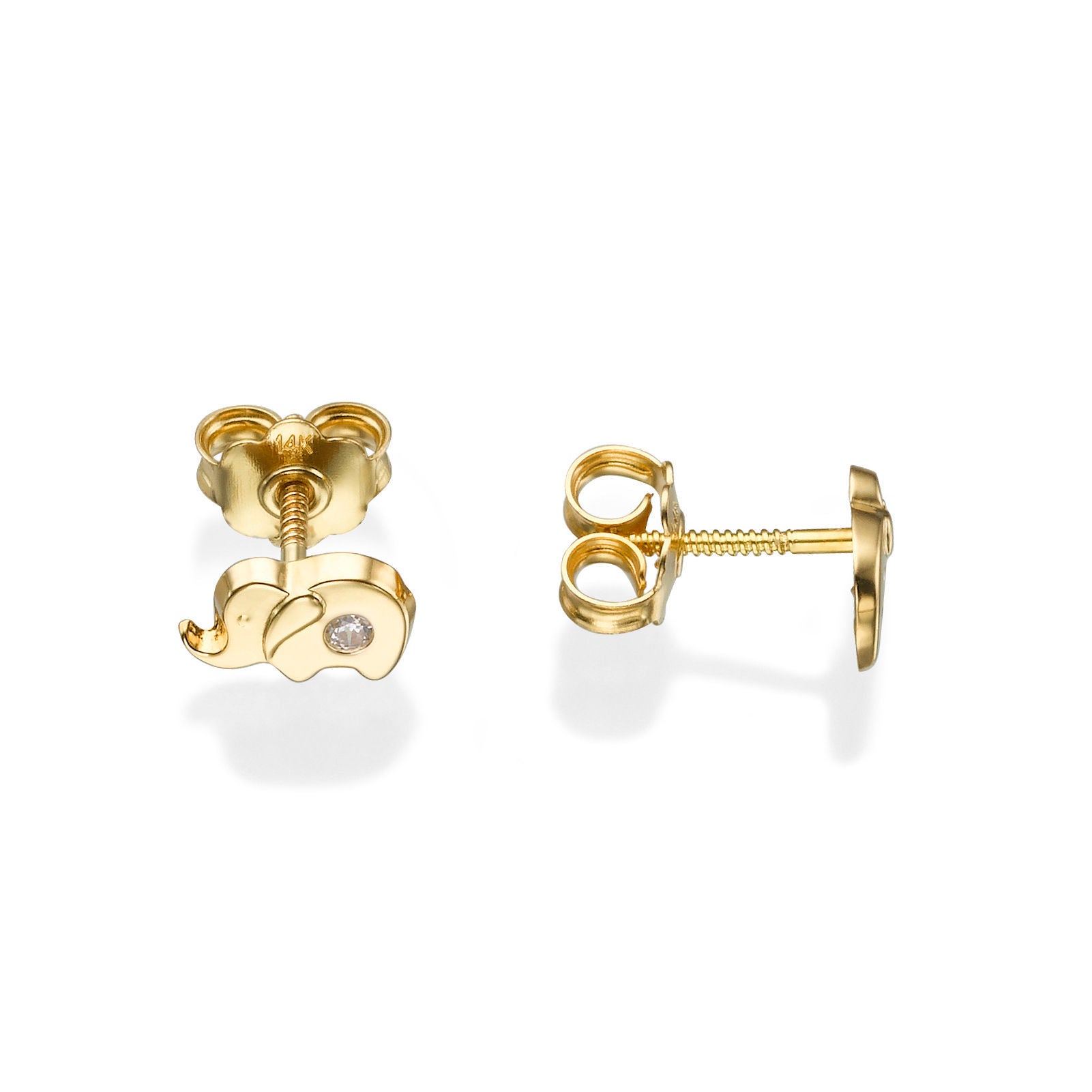 עגילים צמודים מזהב צהוב 14 קראט - פיל מנצנץ עגילים צמודים מזהב צהוב 14 קראט - פיל מנצנץ